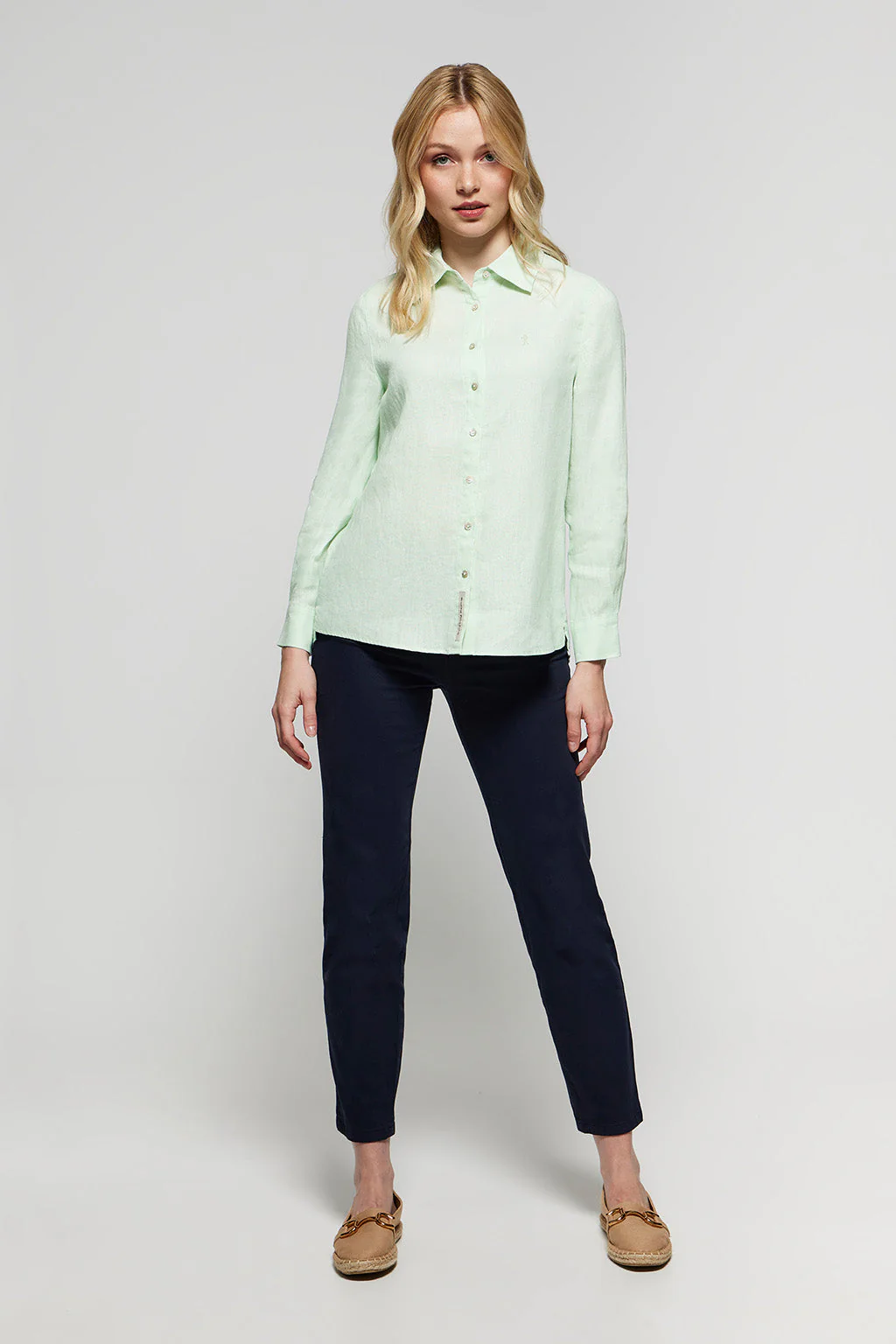 Dusty-green linen shirt with Rigby Go embroidered detail - Image 2