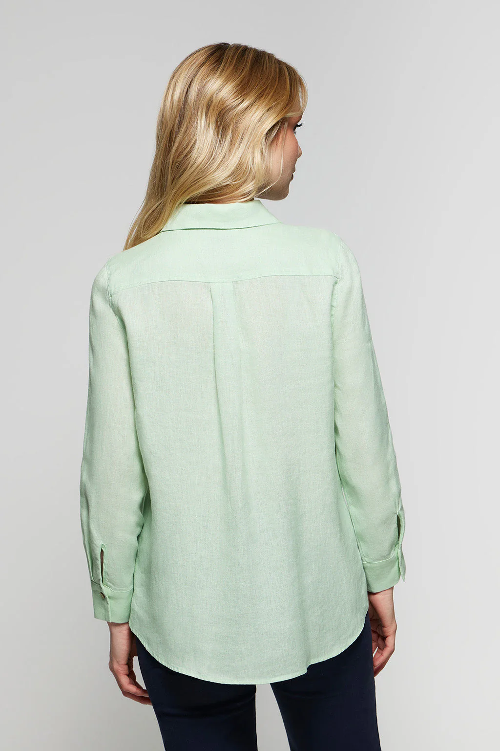 Dusty-green linen shirt with Rigby Go embroidered detail - Image 4