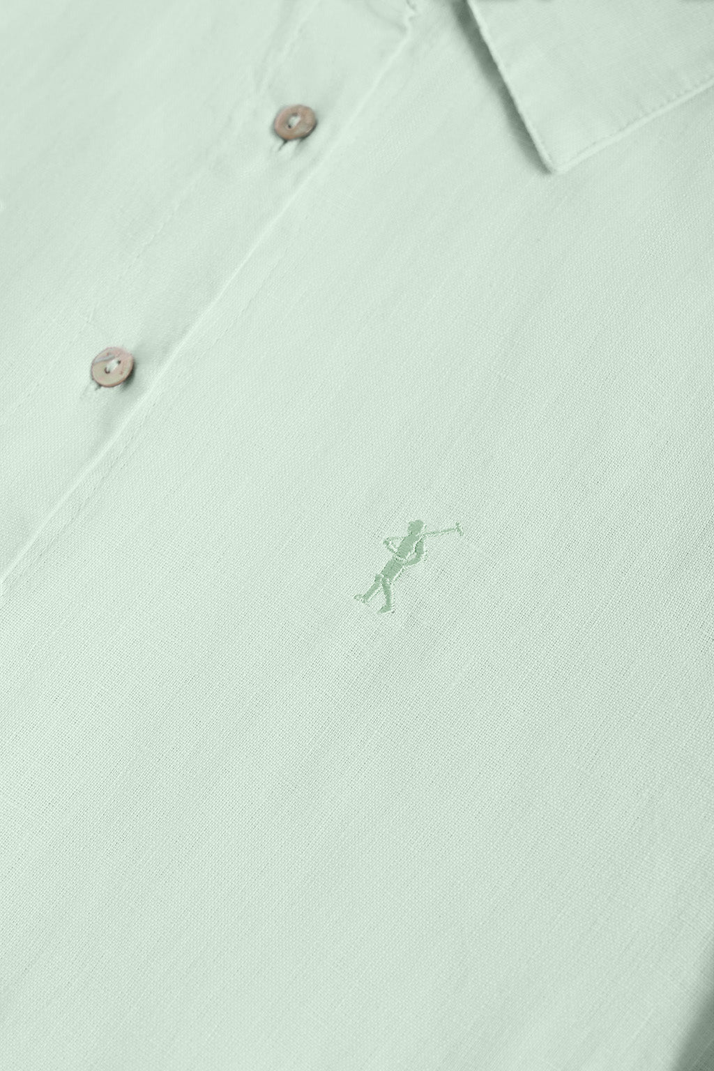 Dusty-green linen shirt with Rigby Go embroidered detail - Image 7