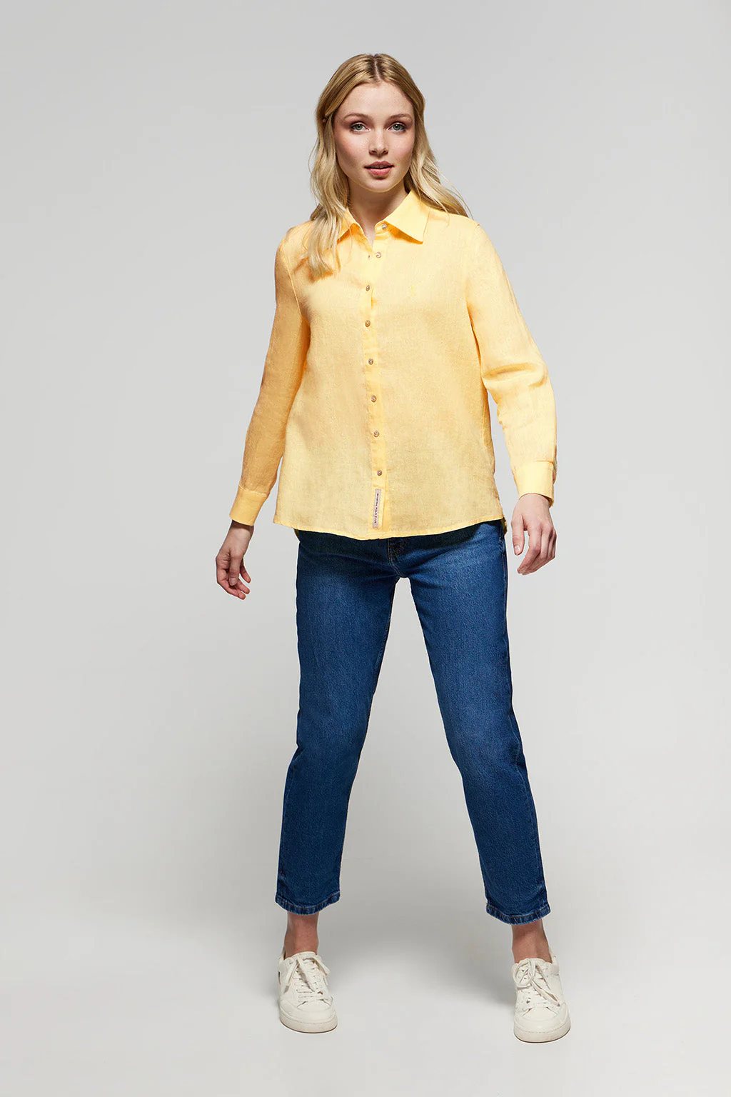 Dusty-yellow linen shirt with Rigby Go embroidered detail - Image 2