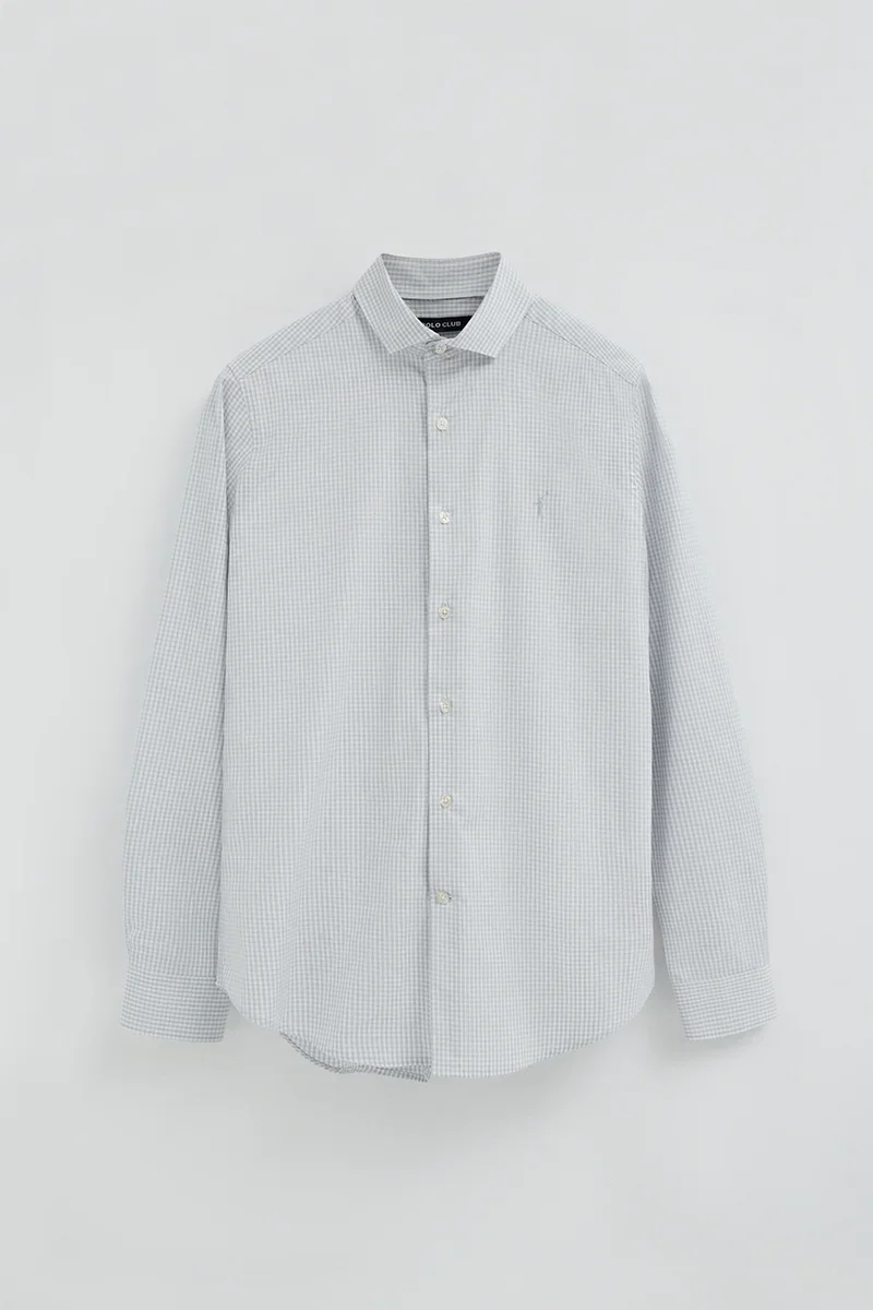 Light-blue gingham shirt with slim fit and Rigby Go logo - Image 9