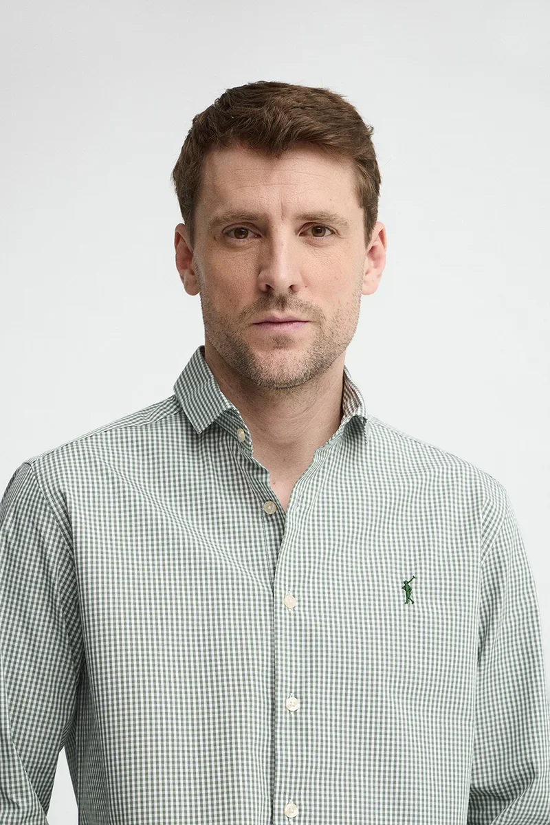 Green gingham shirt with slim fit and Rigby Go logo - Image 3