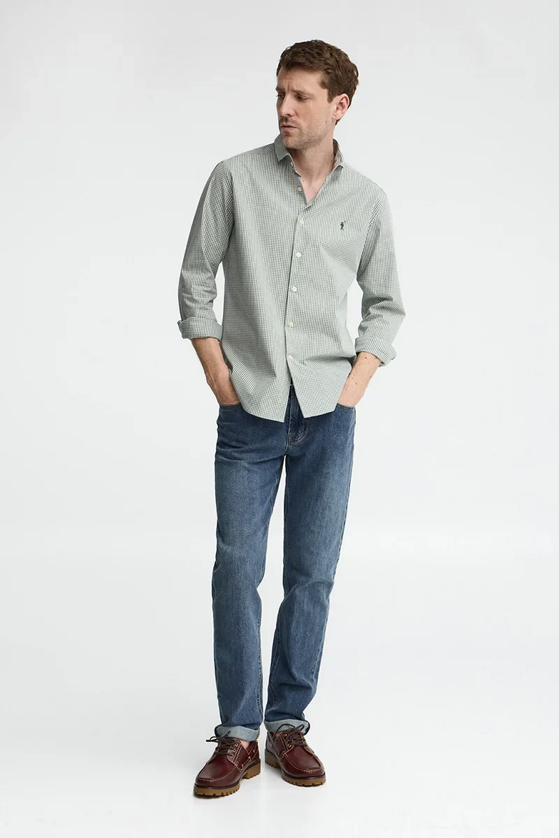 Green gingham shirt with slim fit and Rigby Go logo - Image 4