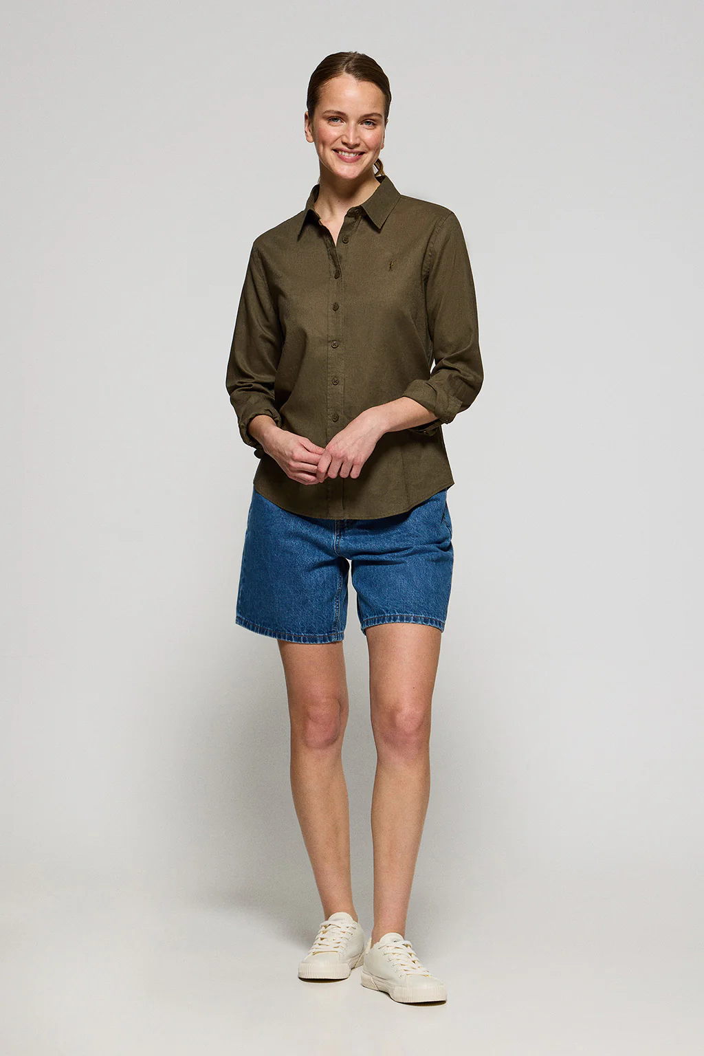 Dark-green regular-fit shirt in linen and cotton with Rigby Go embroidery - Image 4