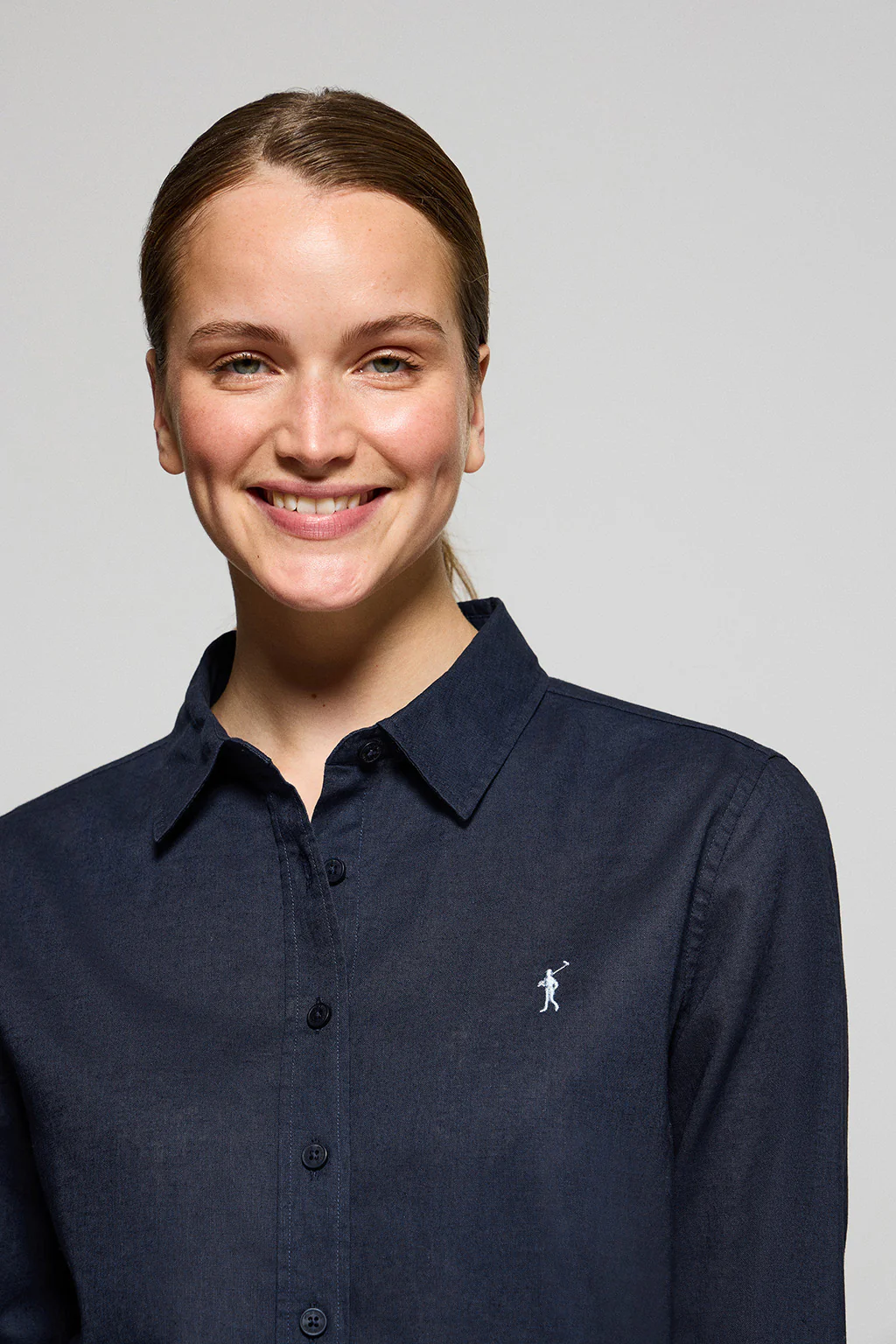 Navy-blue regular-fit shirt in linen and cotton with Rigby Go embroidery - Image 3