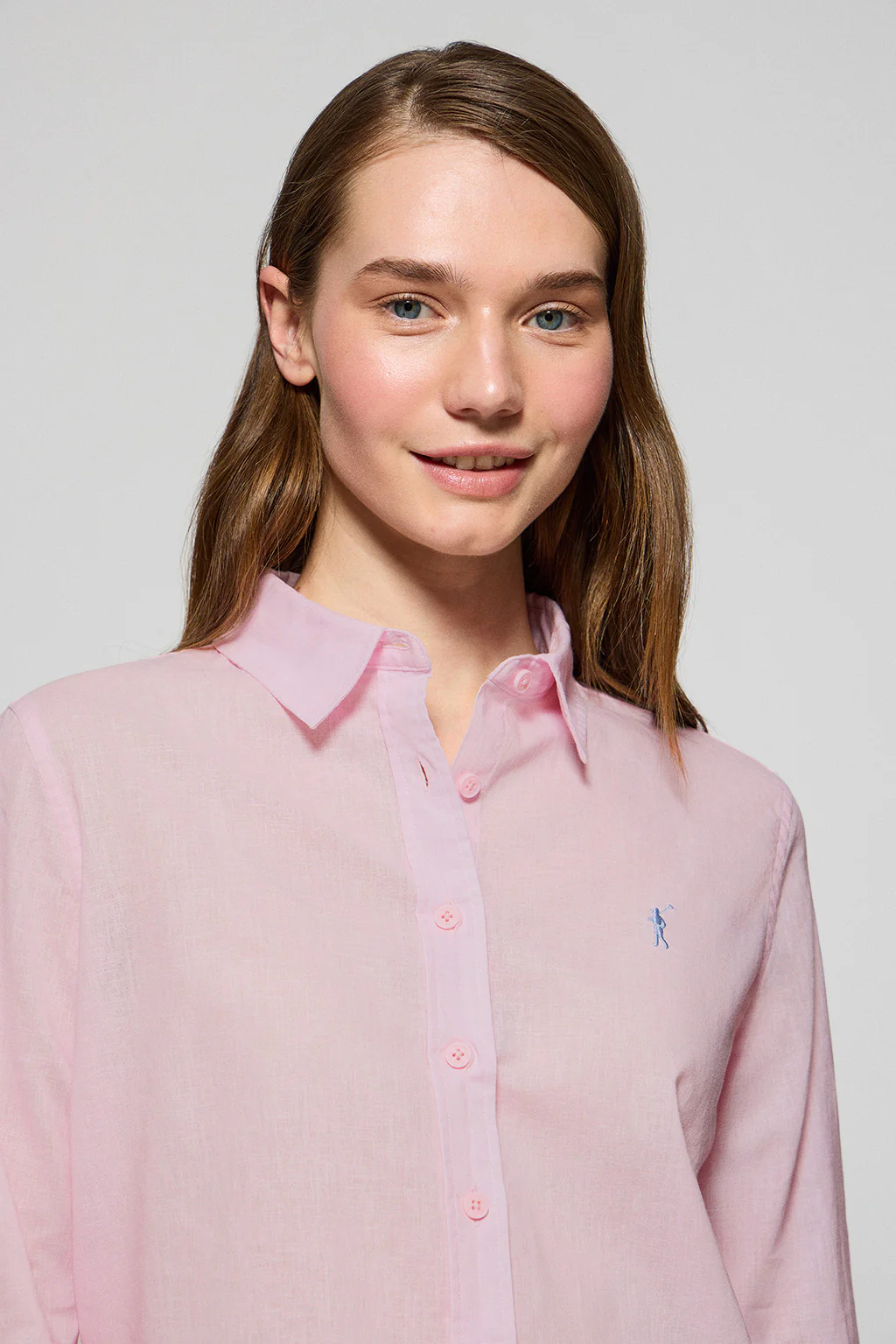 Pink regular-fit shirt in linen and cotton with Rigby Go embroidery - Image 3