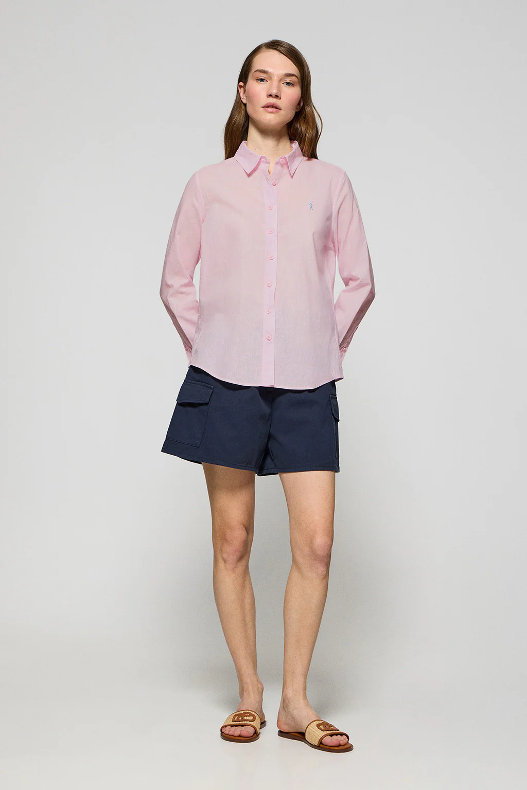 Pink regular-fit shirt in linen and cotton with Rigby Go embroidery - Image 4