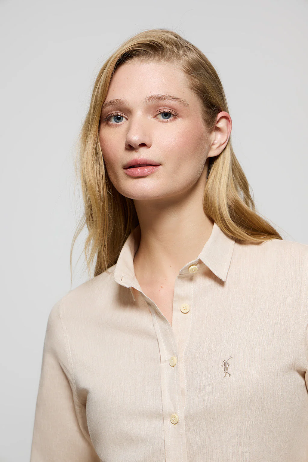 Beige linen and cotton shirt with Rigby Go embroidery - Image 2