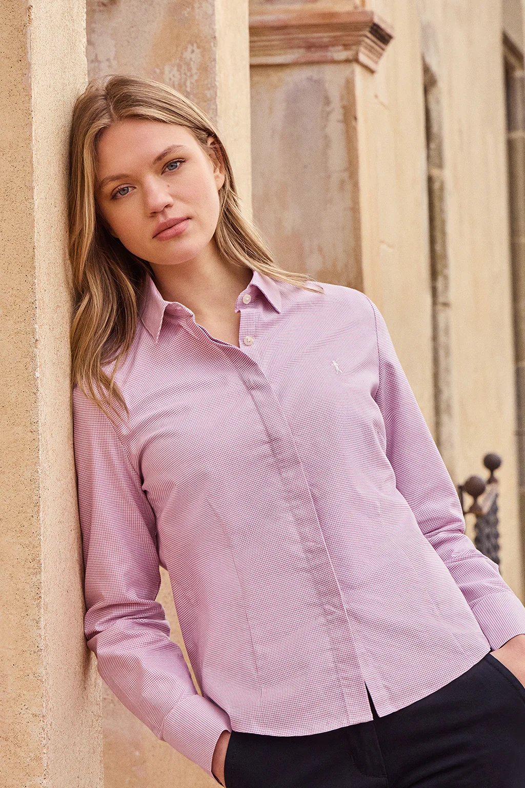 Pink houndstooth shirt with Rigby Go embroidery - Image 10