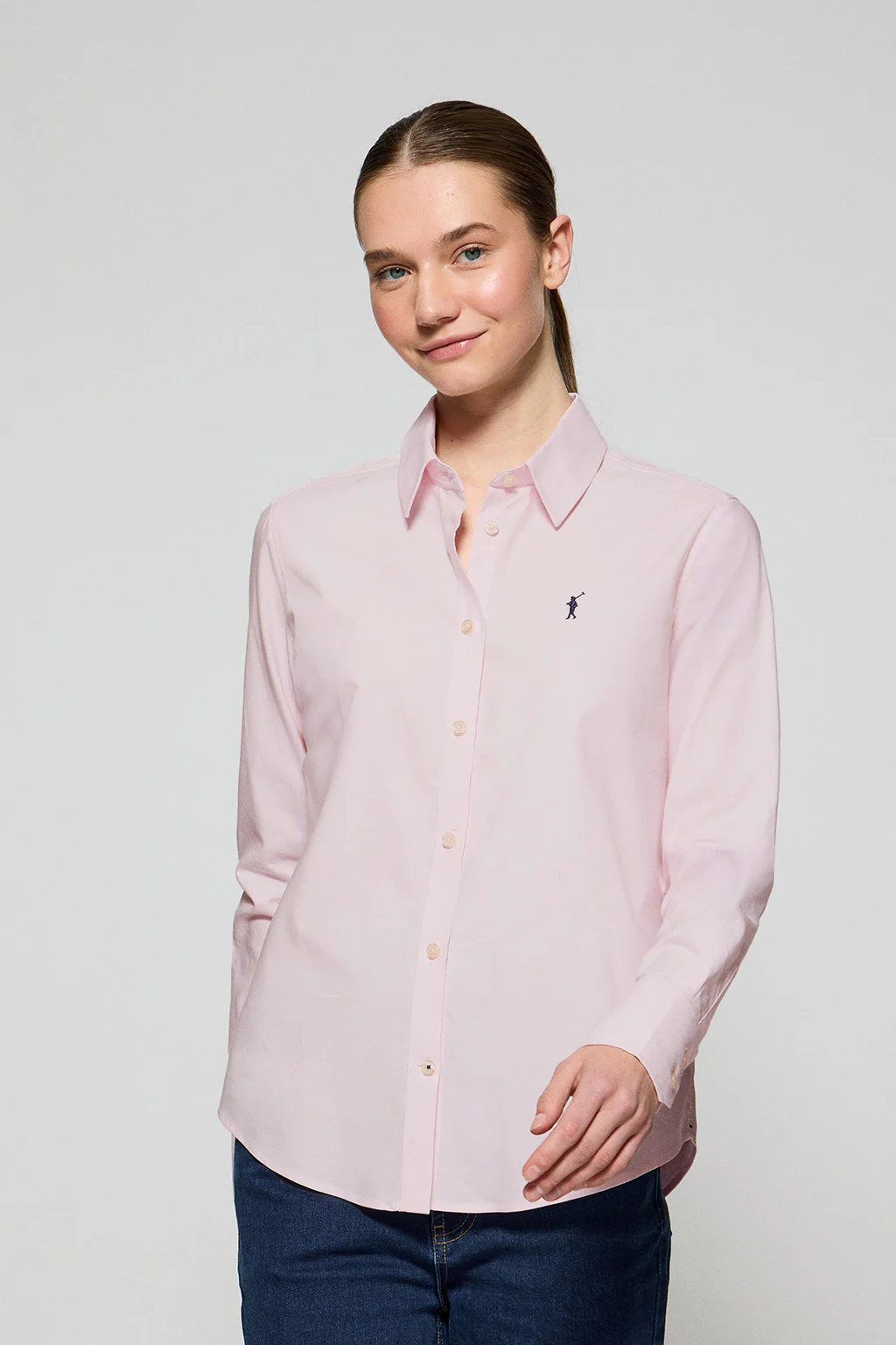 Pink regular-fit Oxford shirt with Rigby Go logo