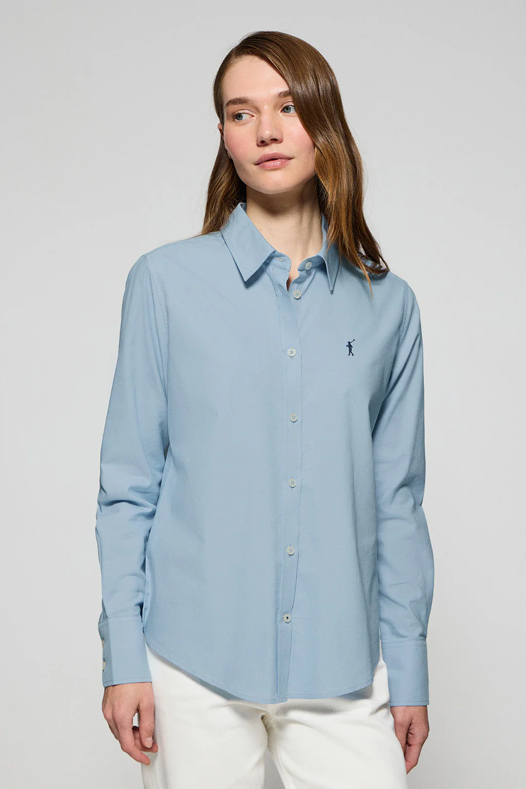 Sky-blue regular-fit Oxford shirt with Rigby Go logo