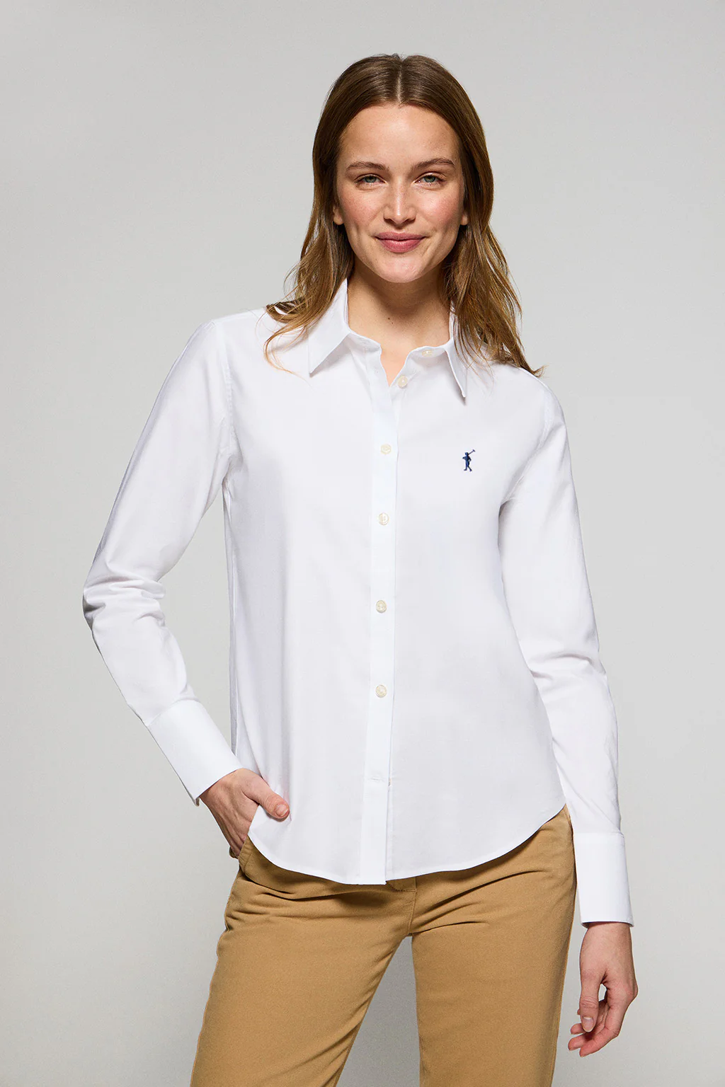 White regular-fit Oxford shirt with Rigby Go logo