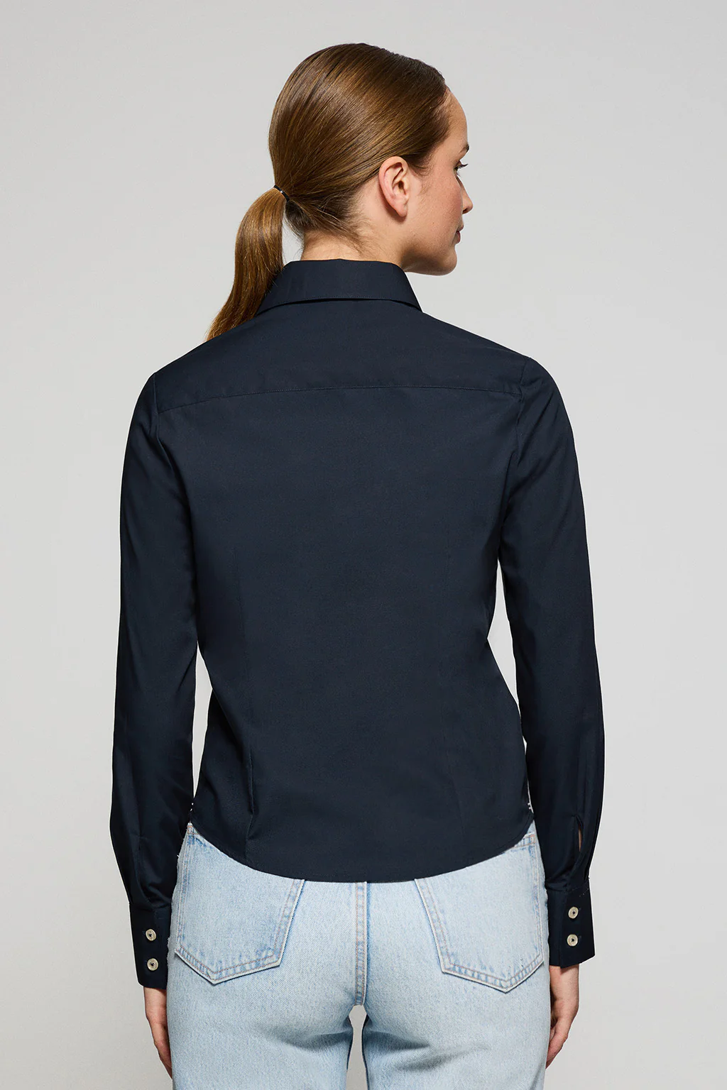 Navy-blue slim-fit poplin shirt with Rigby Go embroidered logo - Image 2