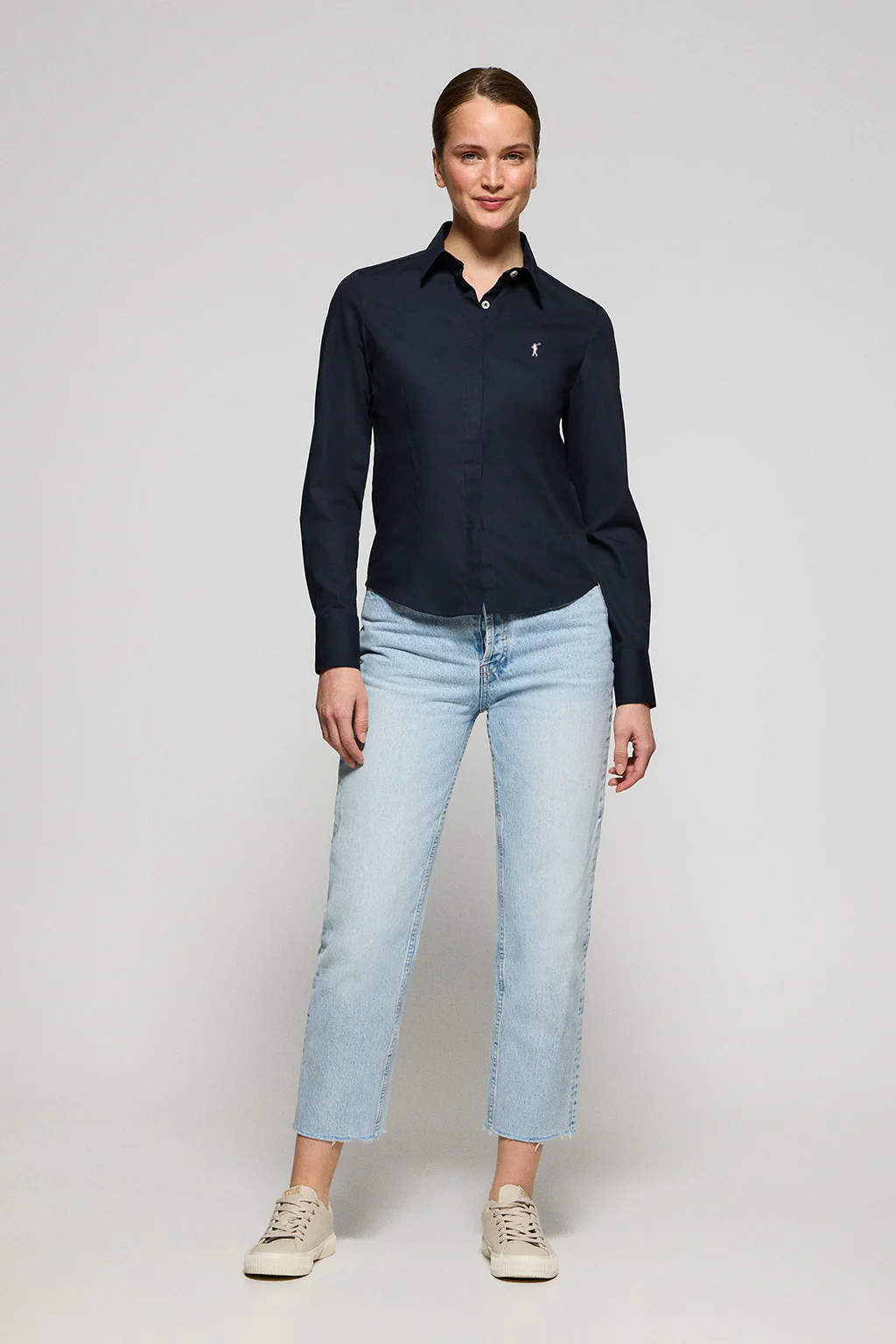 Navy-blue slim-fit poplin shirt with Rigby Go embroidered logo - Image 4