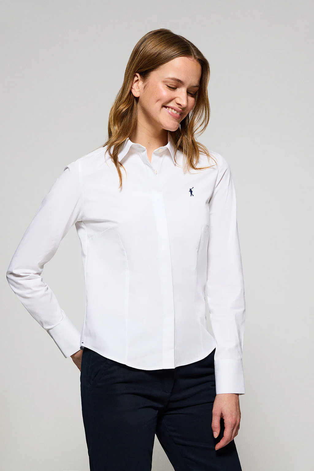 White slim-fit poplin shirt with Rigby Go embroidered logo