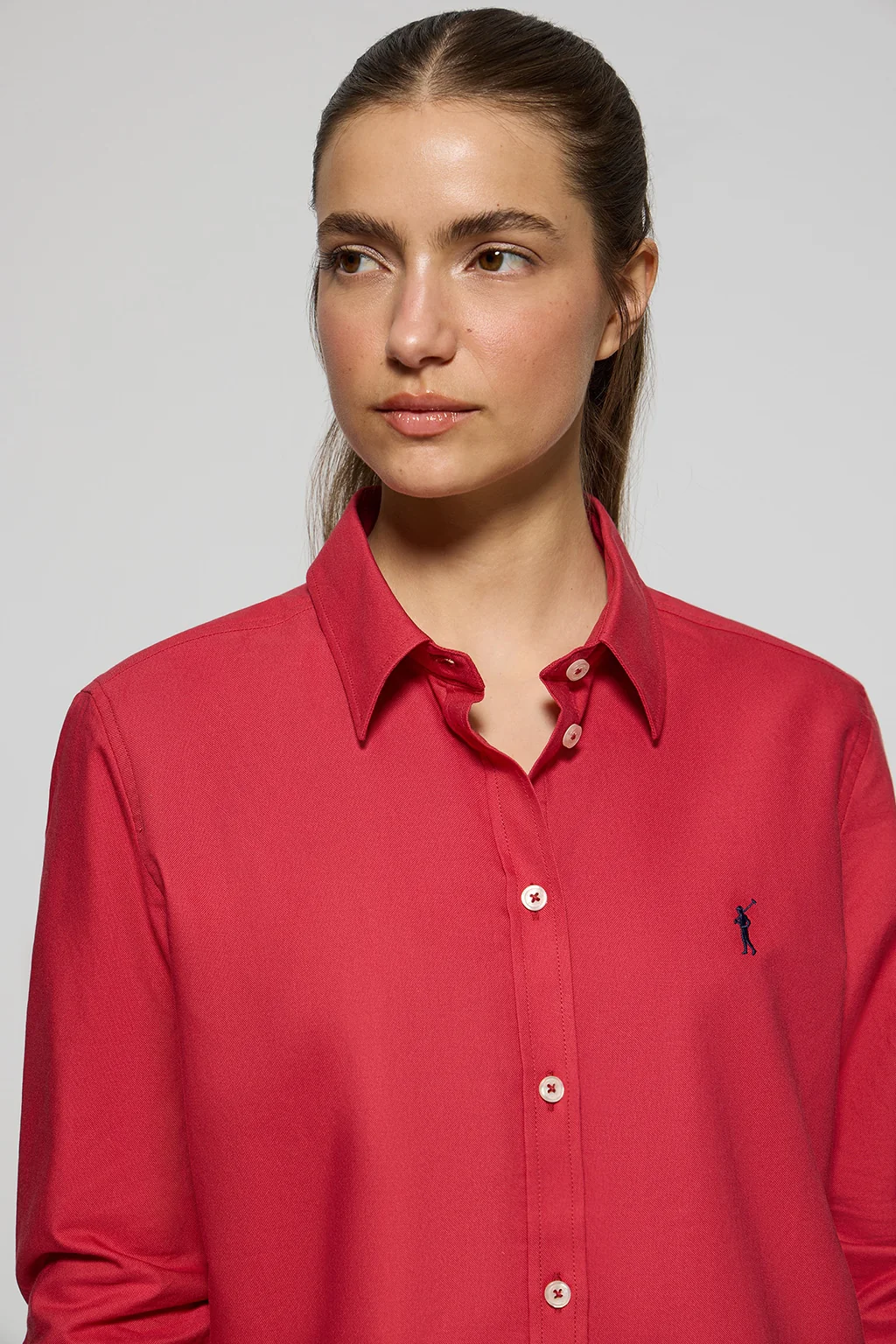 Red Oxford shirt with Rigby Go embroidered logo - Image 3