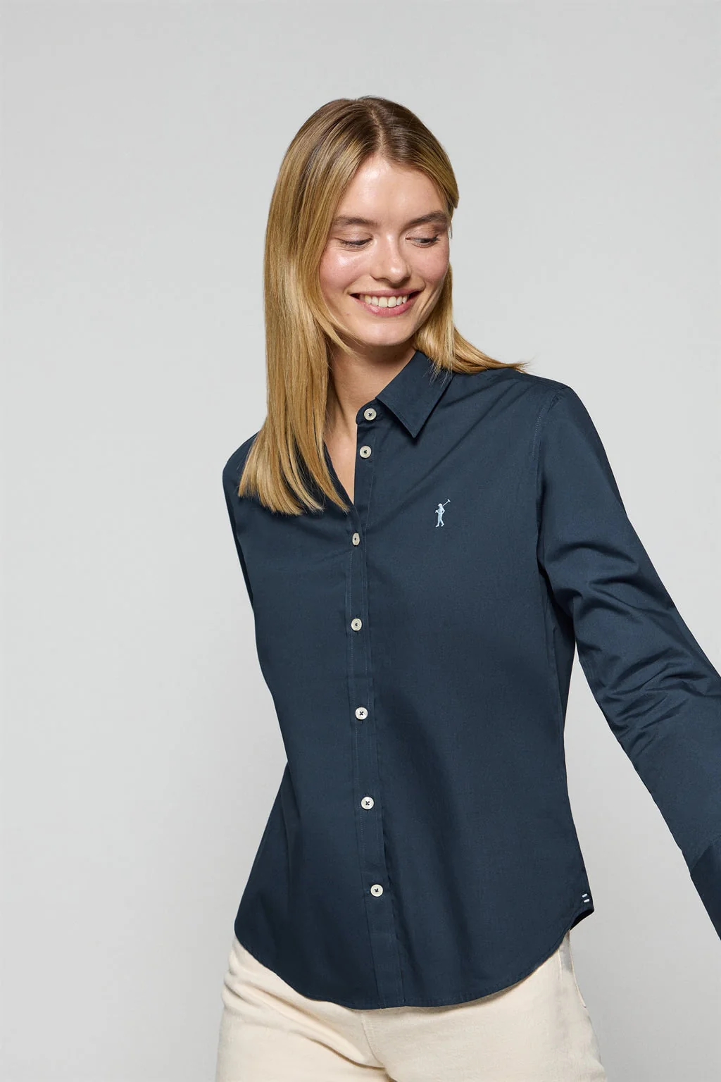 Navy-blue poplin shirt with Rigby Go logo - Image 4