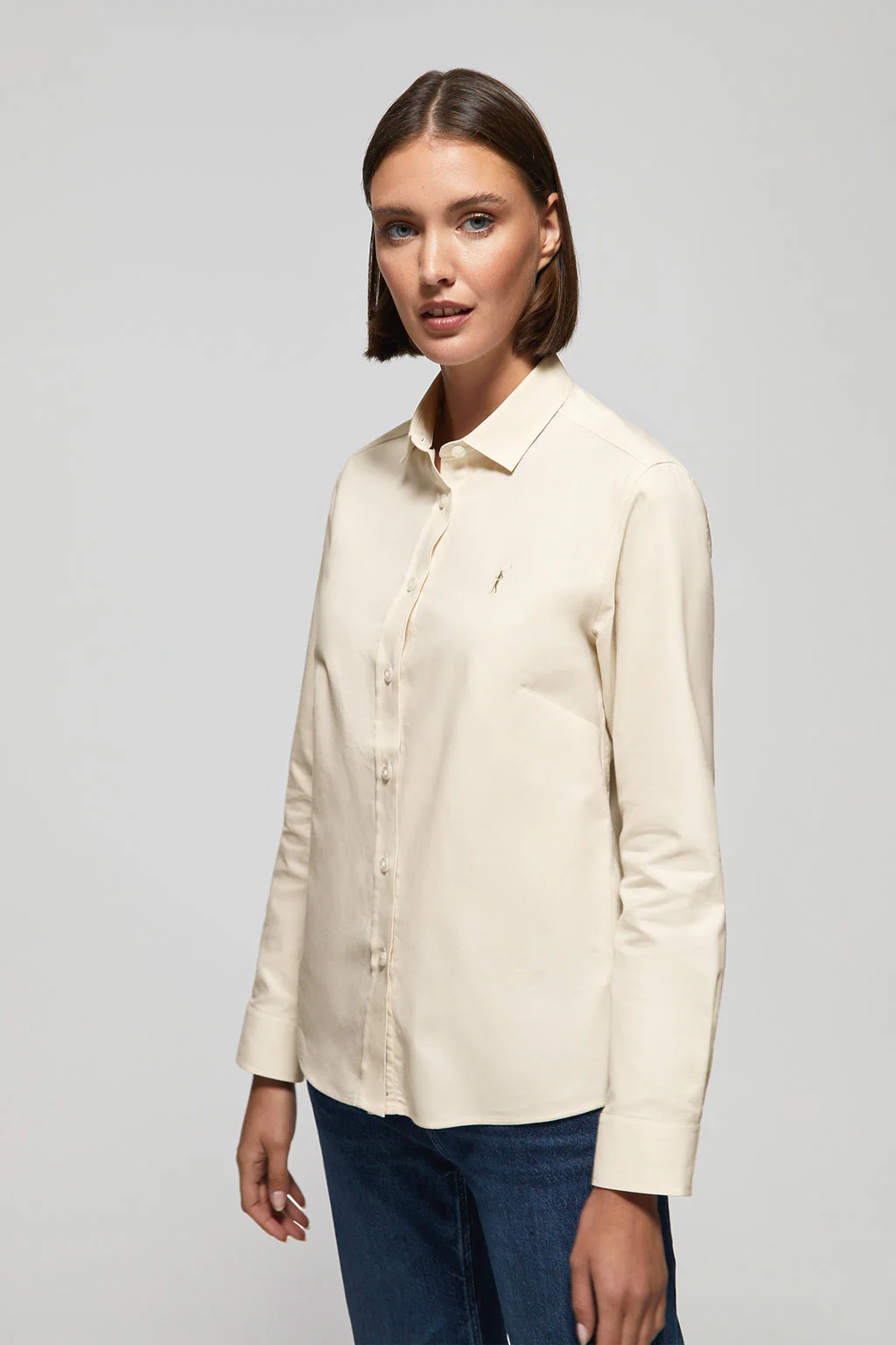 Beige regular-fit Oxford shirt with Rigby Go logo