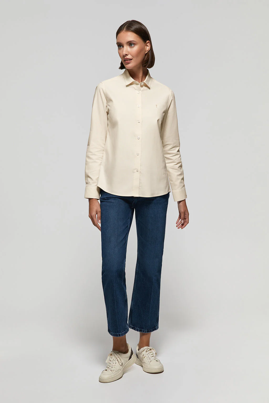 Beige regular-fit Oxford shirt with Rigby Go logo - Image 3