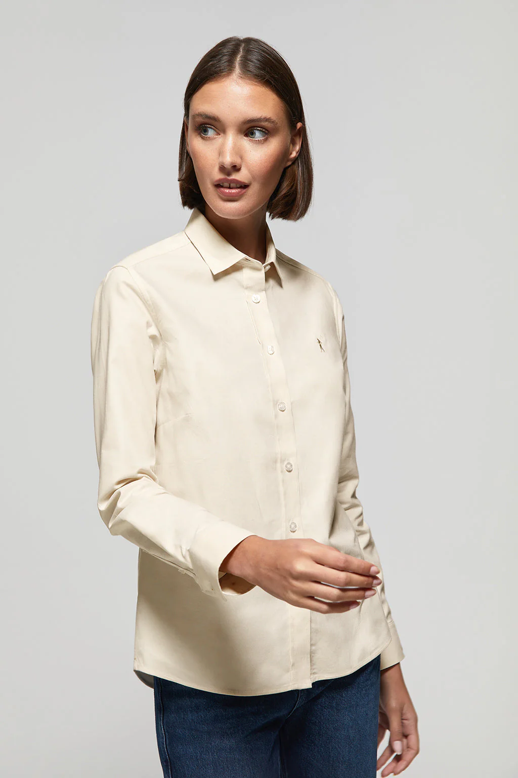 Beige regular-fit Oxford shirt with Rigby Go logo - Image 4