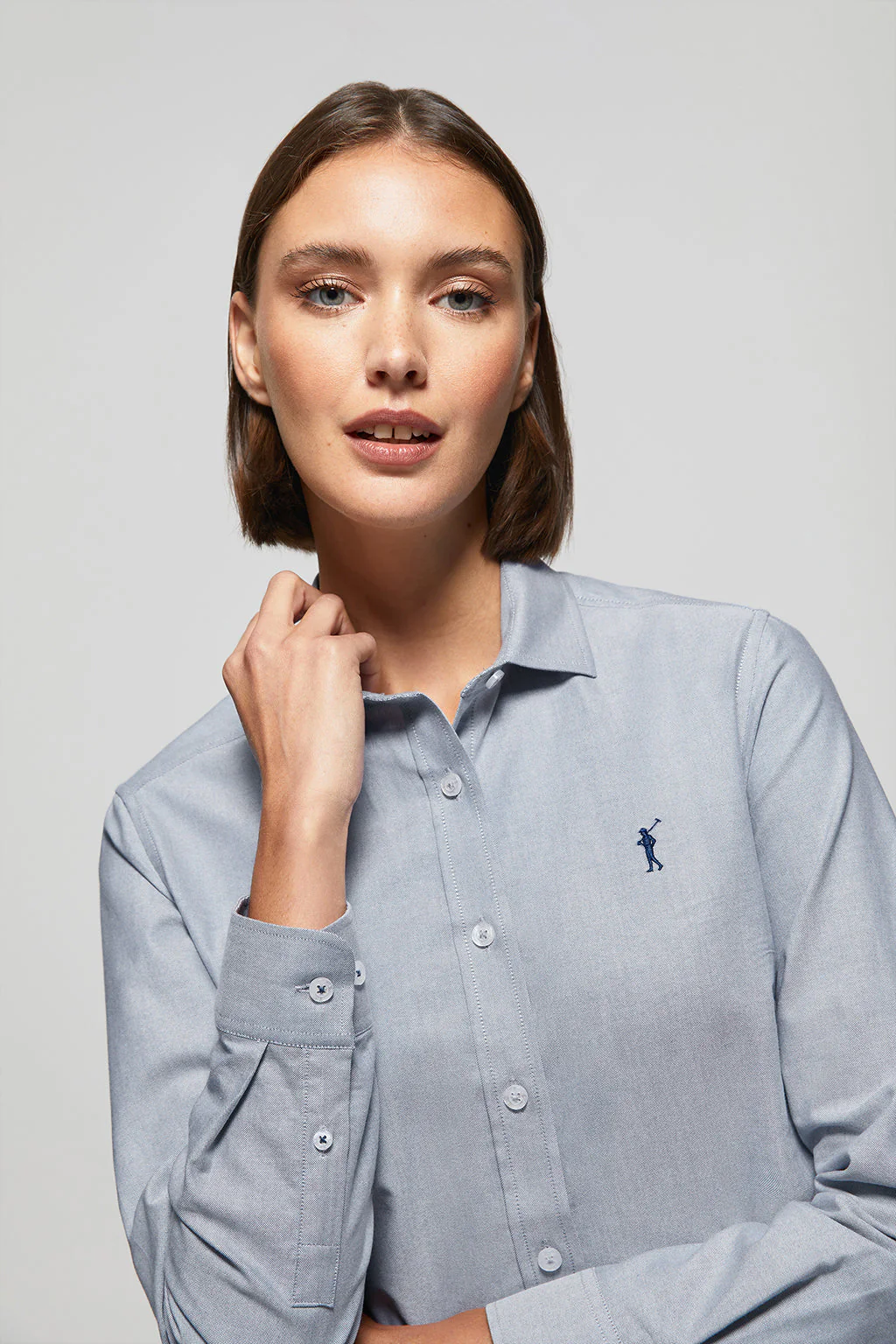 Denim-blue regular-fit Oxford shirt with Rigby Go logo