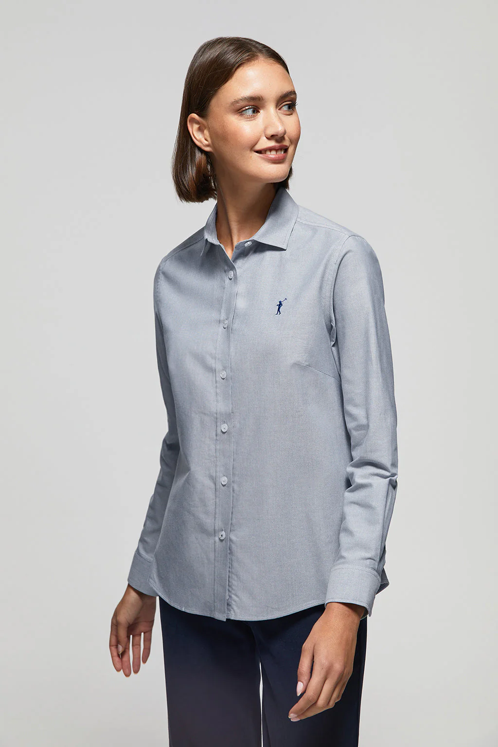 Denim-blue regular-fit Oxford shirt with Rigby Go logo - Image 4
