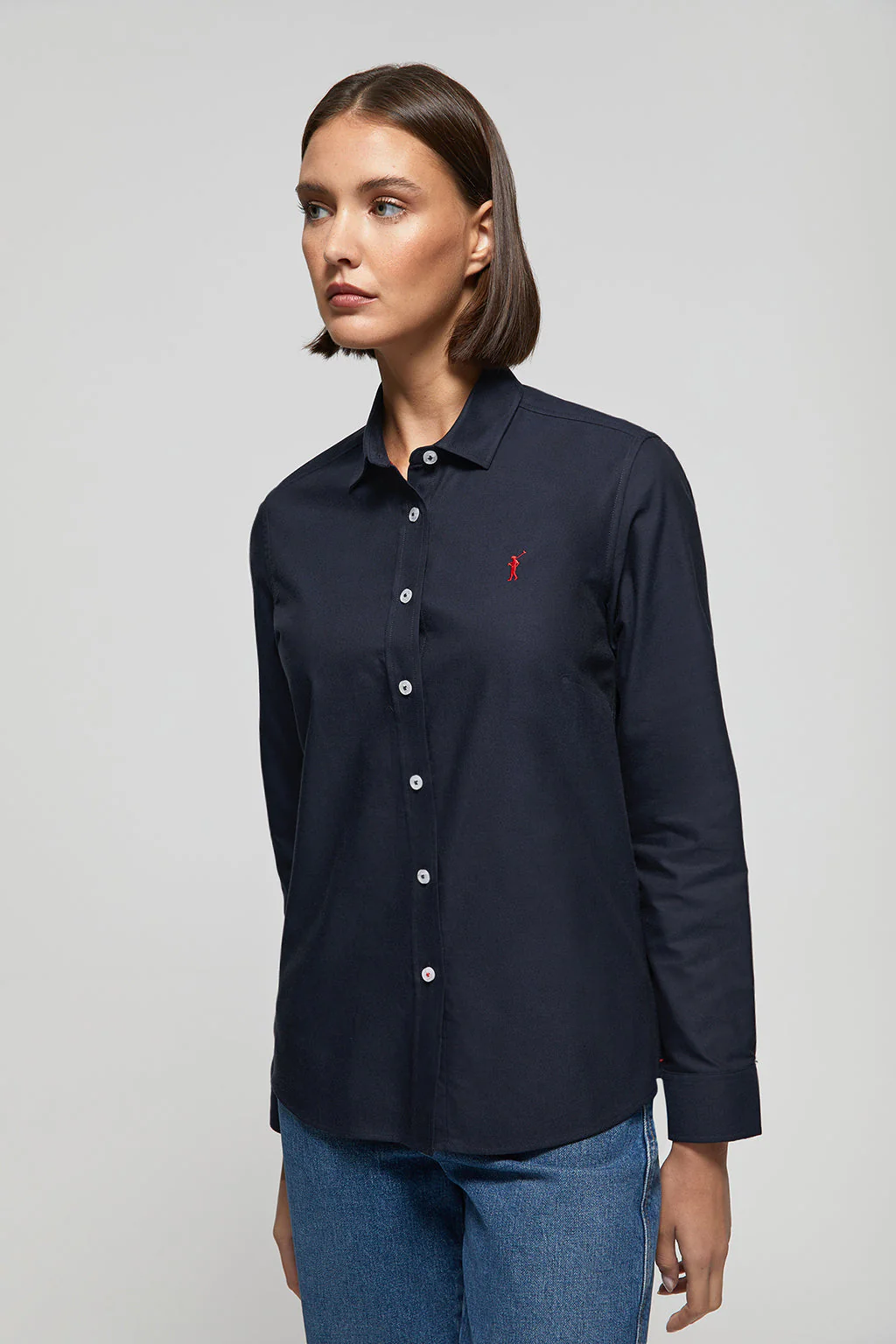Navy-blue regular-fit Oxford shirt with Rigby Go logo