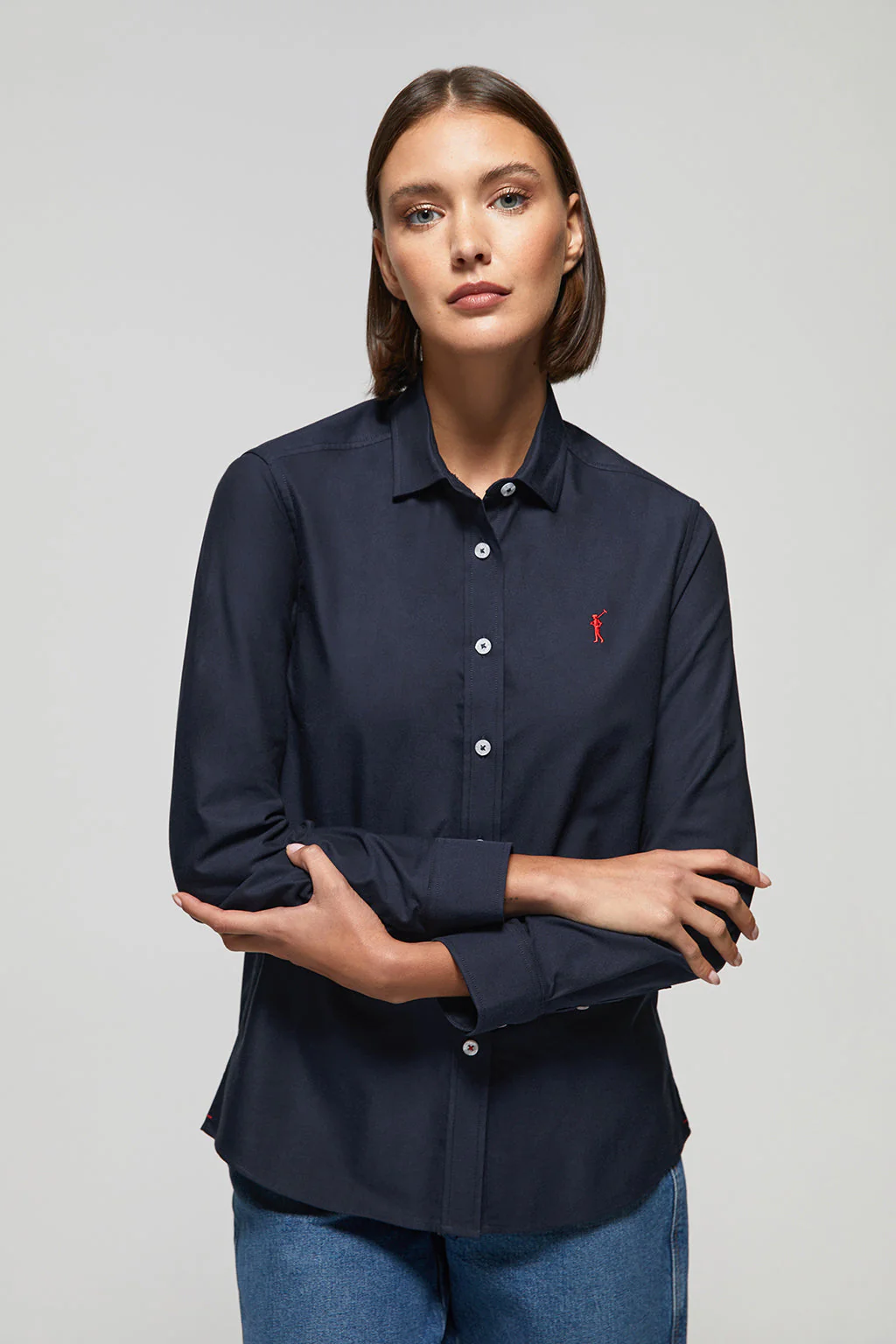 Navy-blue regular-fit Oxford shirt with Rigby Go logo - Image 4