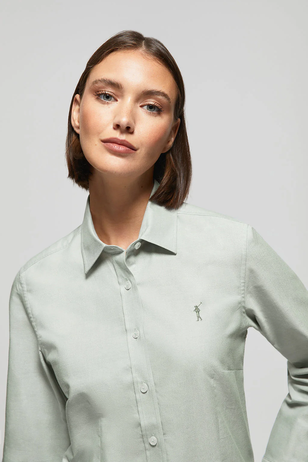 Jade-green slim-fit Oxford shirt with Rigby Go logo