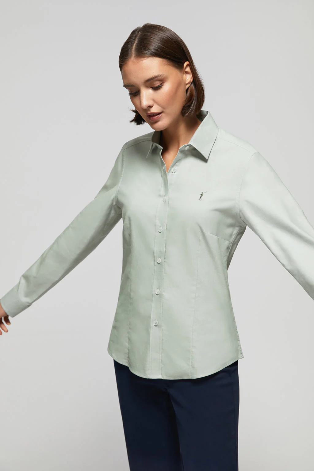 Jade-green slim-fit Oxford shirt with Rigby Go logo - Image 3