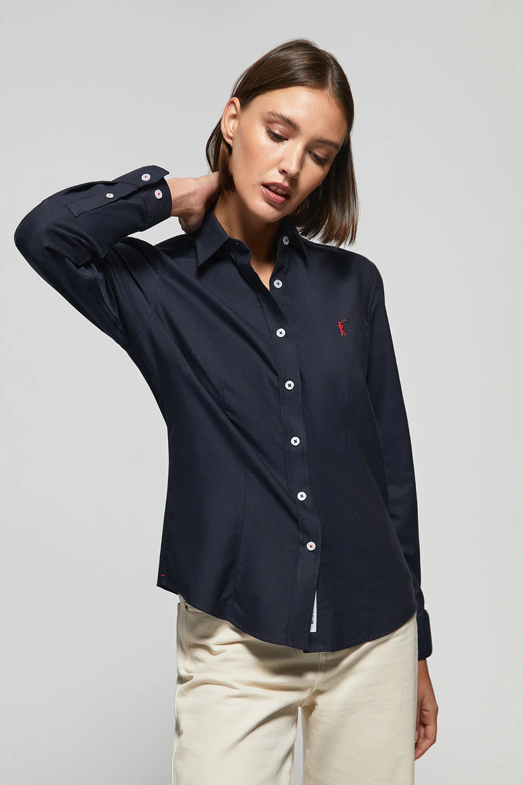 Navy-blue slim-fit Oxford shirt with Rigby Go logo - Image 2