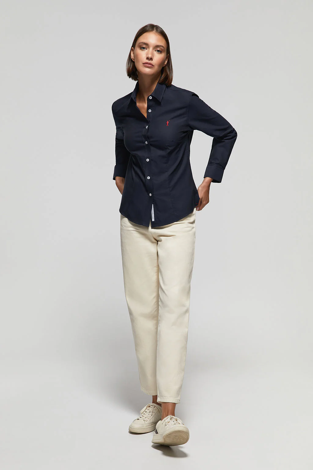 Navy-blue slim-fit Oxford shirt with Rigby Go logo - Image 3
