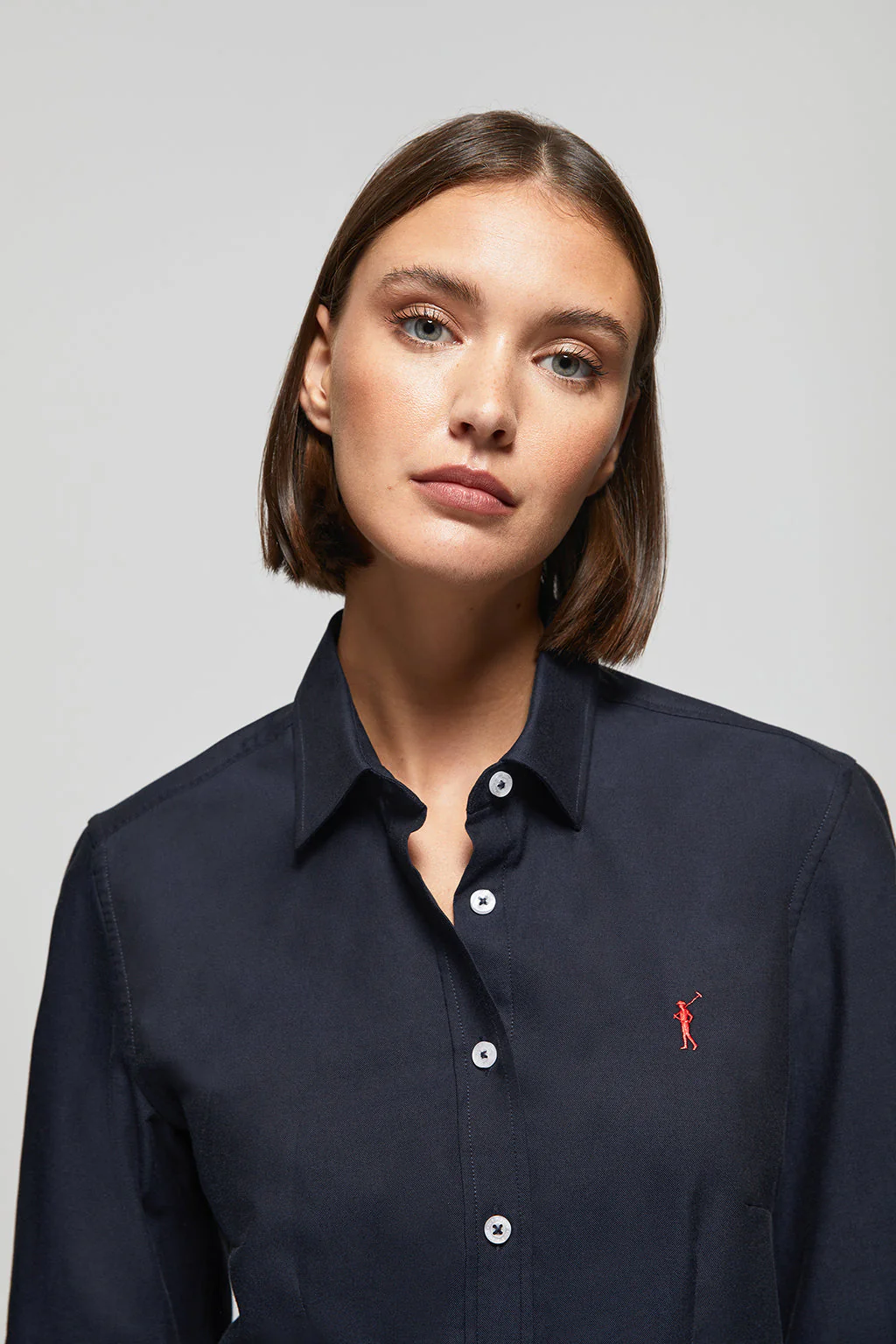 Navy-blue slim-fit Oxford shirt with Rigby Go logo - Image 4