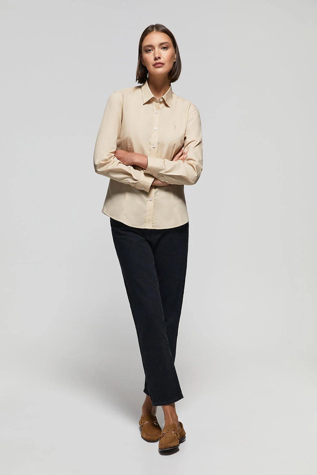 Beige slim-fit poplin shirt with Rigby Go embroidery - Image 3