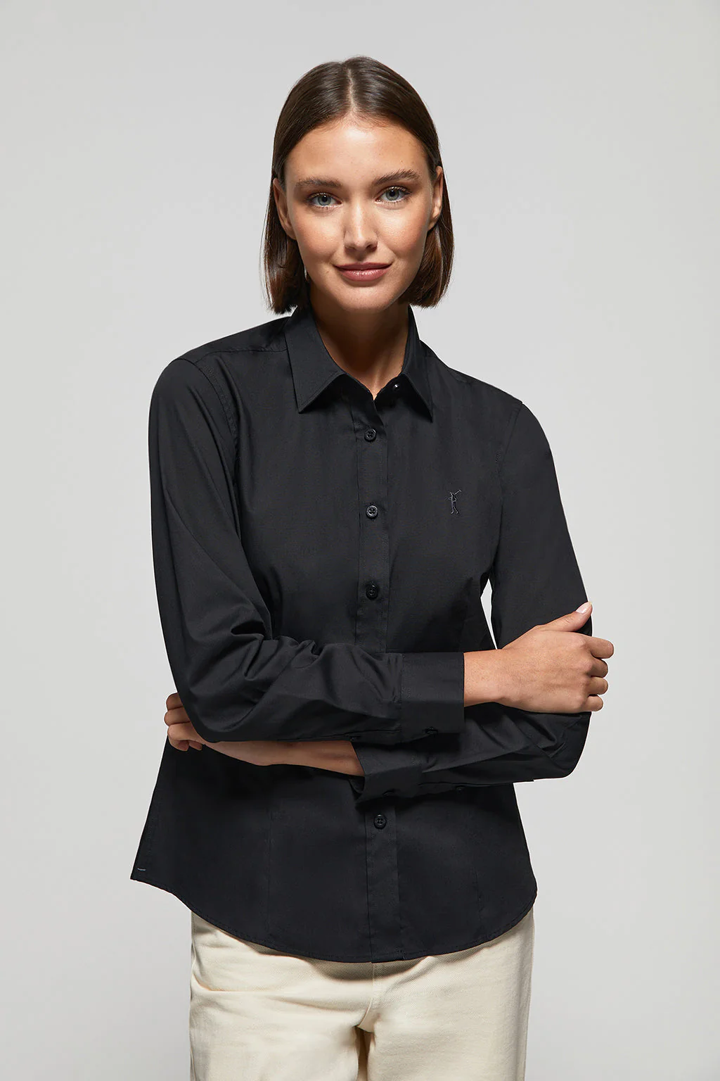 Black slim-fit poplin shirt with Rigby Go embroidery