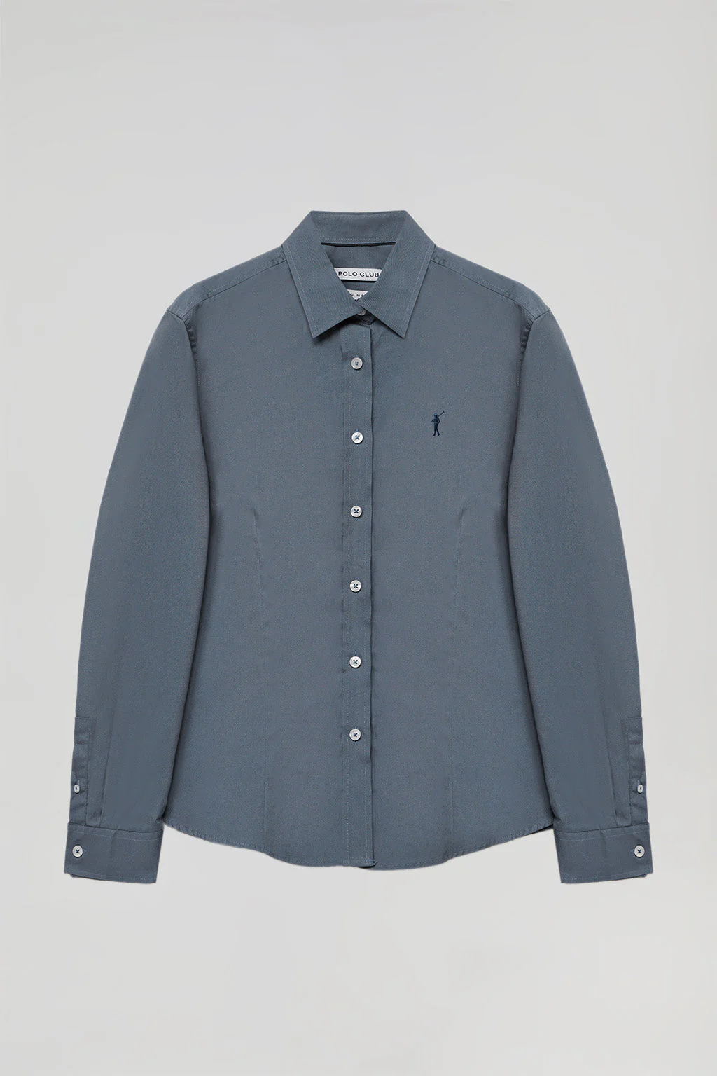 Denim-blue slim-fit poplin shirt with Rigby Go embroidery - Image 5