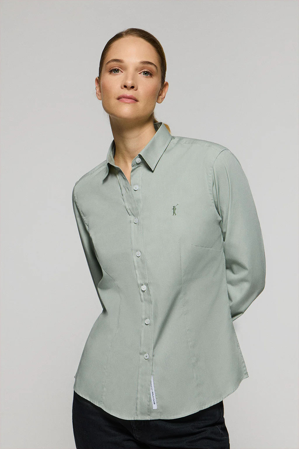 Jade-green slim-fit poplin shirt with Rigby Go embroidery - Image 2