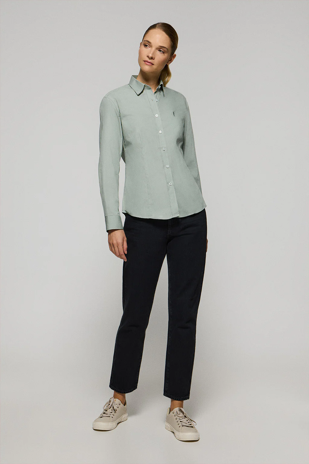Jade-green slim-fit poplin shirt with Rigby Go embroidery - Image 3