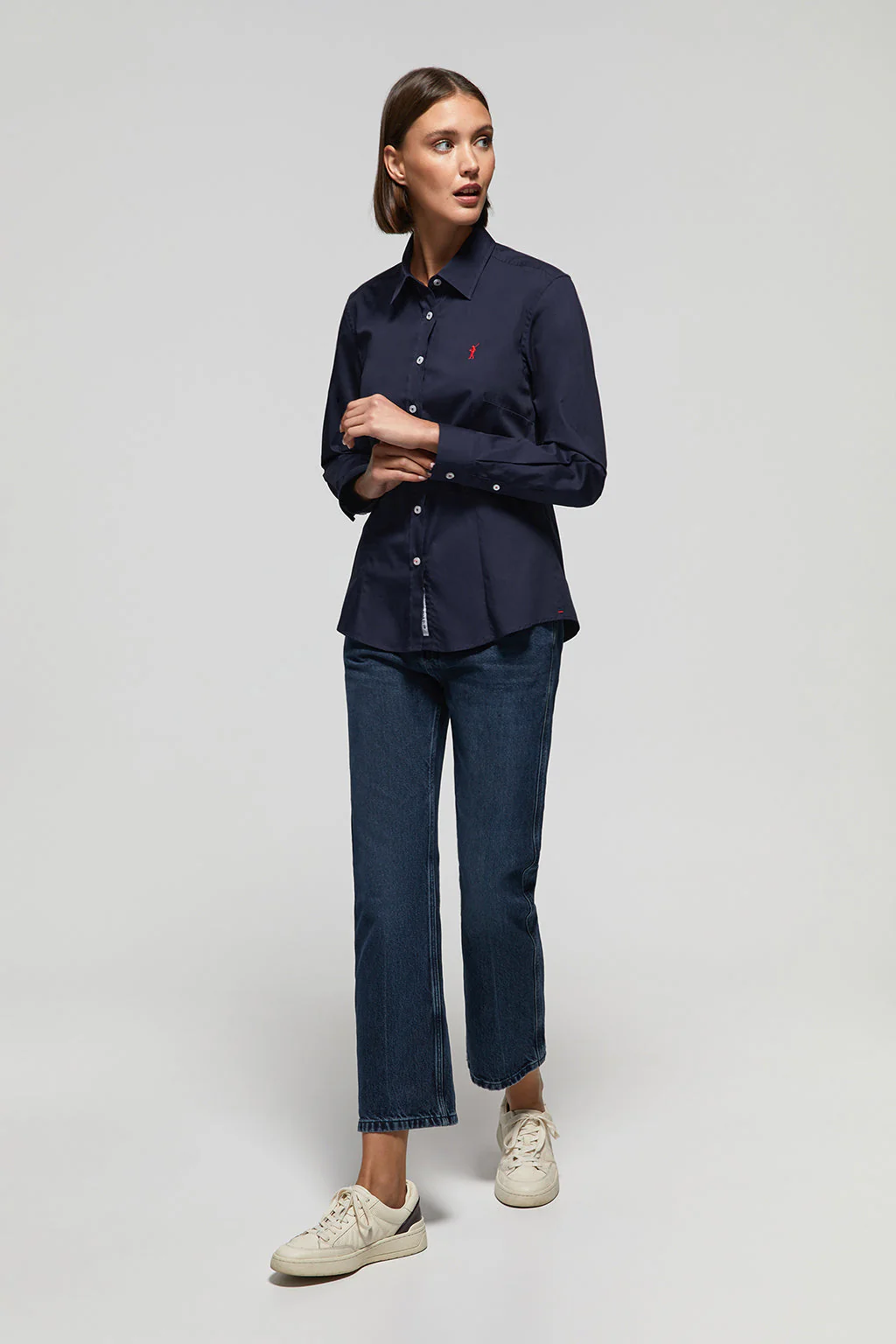 Navy-blue slim-fit poplin shirt with Rigby Go embroidery - Image 2