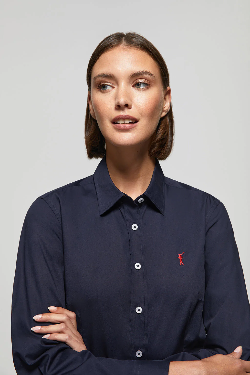 Navy-blue slim-fit poplin shirt with Rigby Go embroidery - Image 3