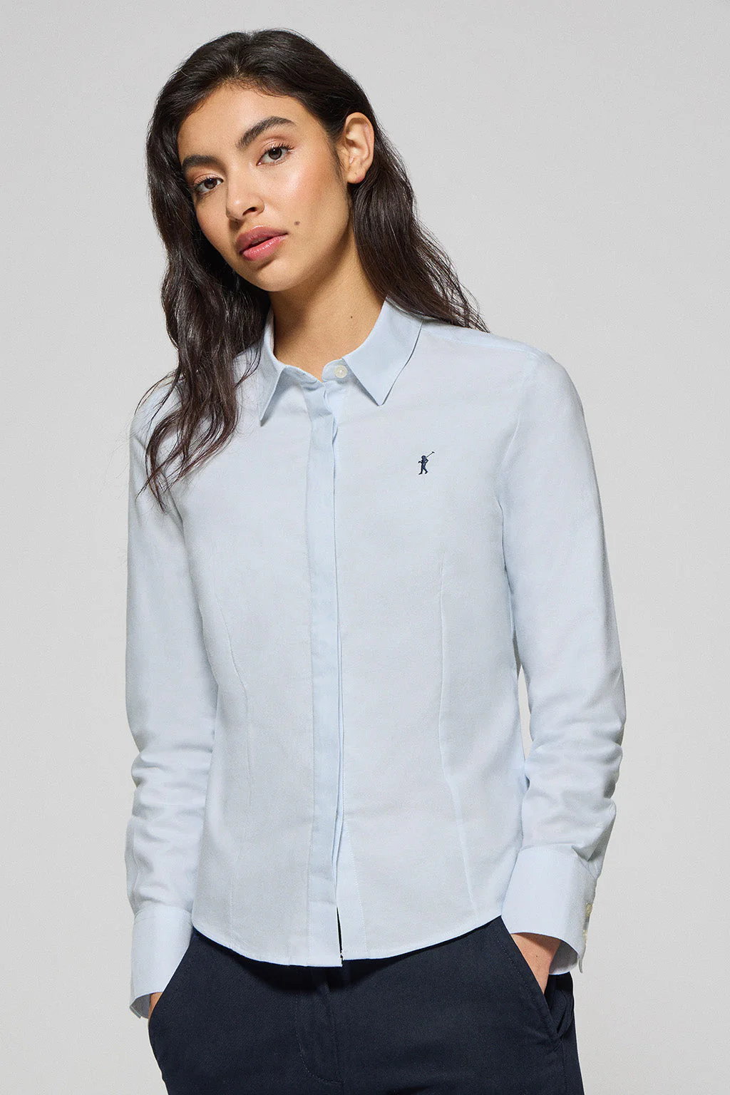 Sky-blue slim-fit Oxford shirt with Rigby Go embroidered logo
