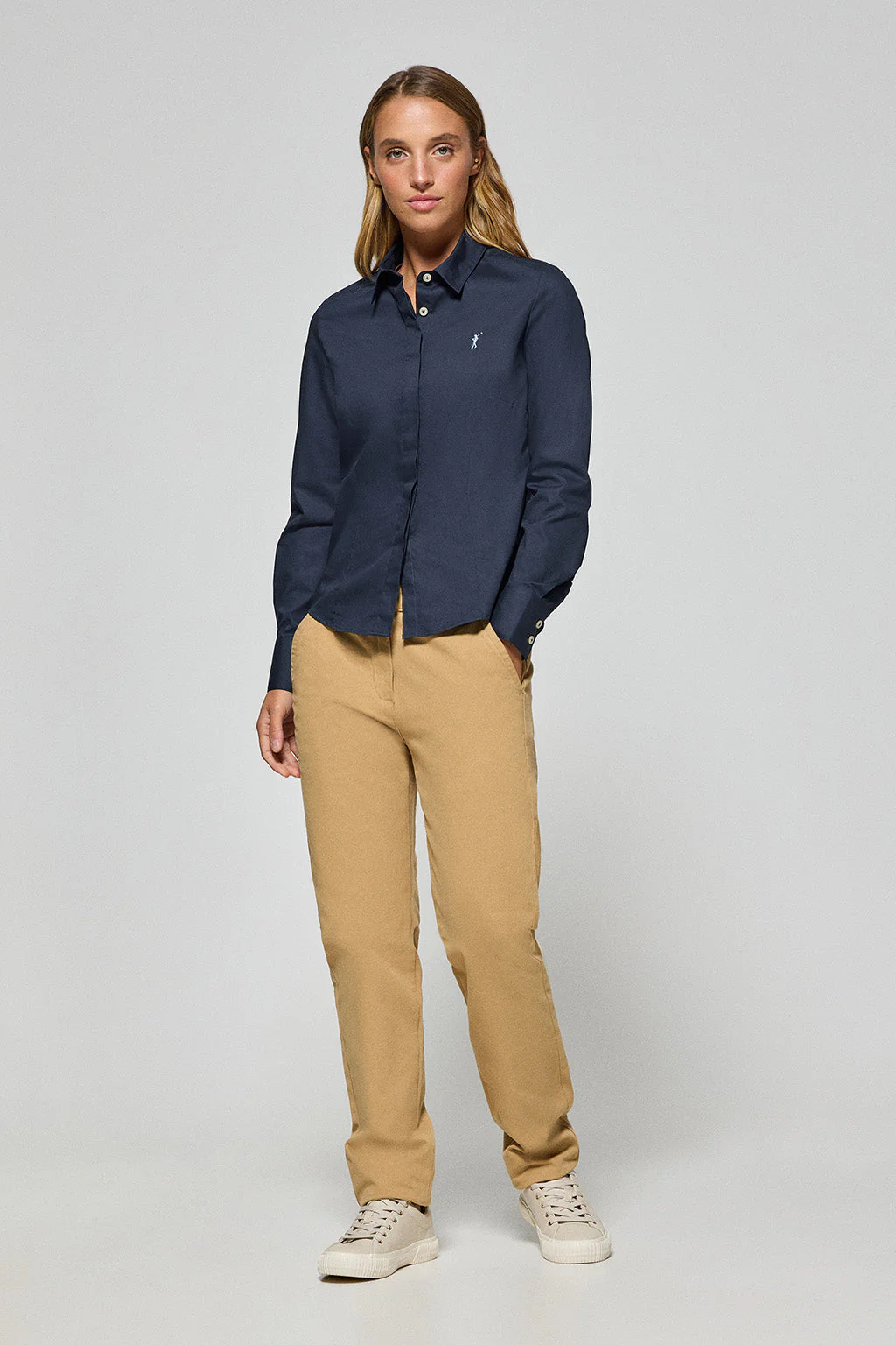 Navy-blue slim-fit poplin shirt with Rigby Go embroidered logo - Image 3