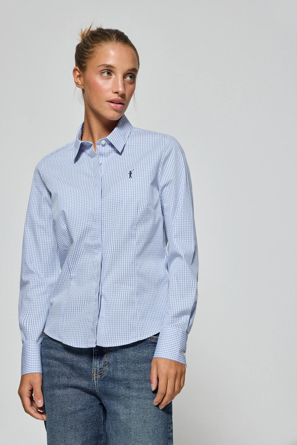 Blue vichy check shirt with Rigby Go embroidered logo