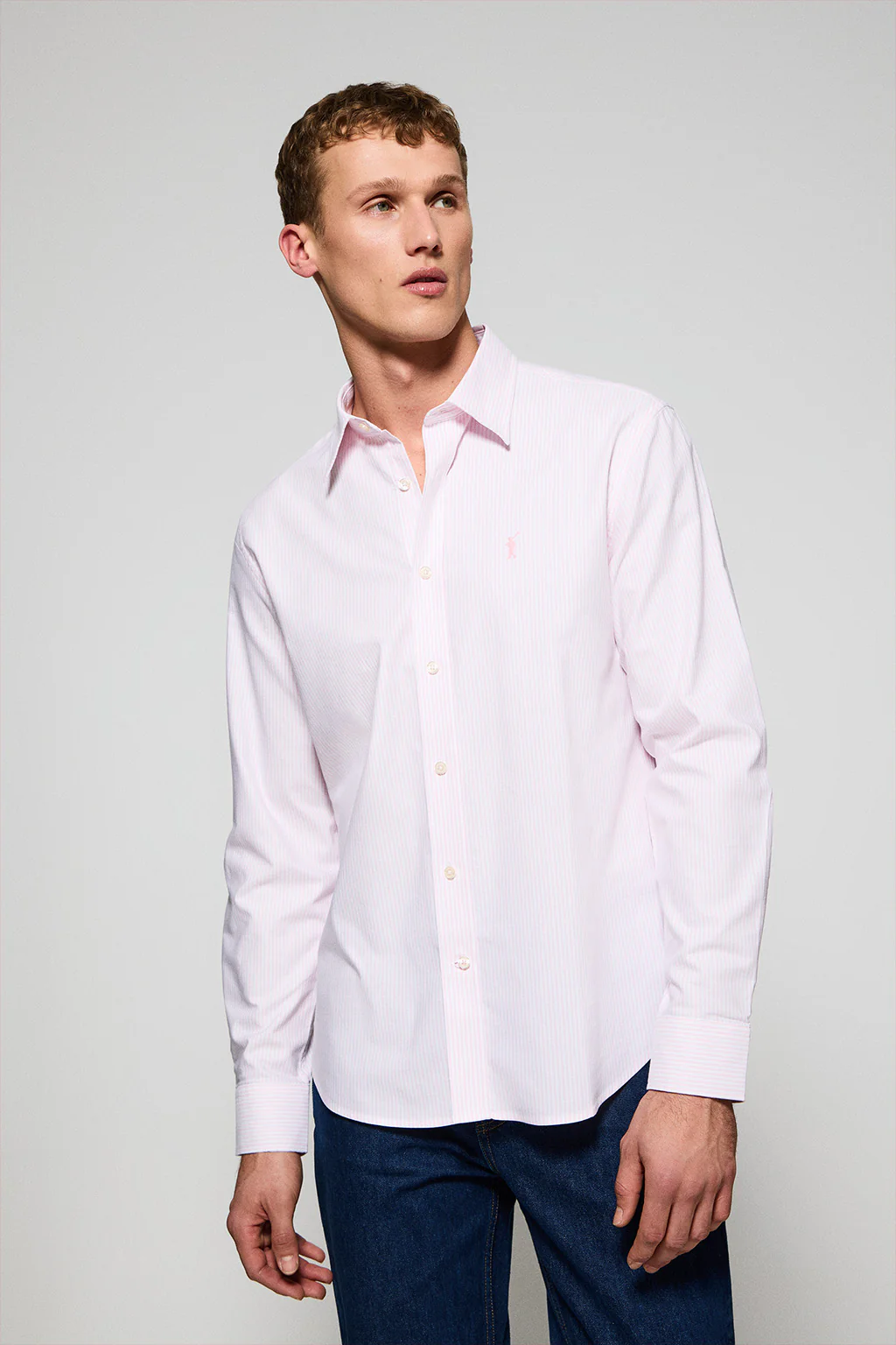 Pink striped shirt Yale with Rigby Go embroidered logo