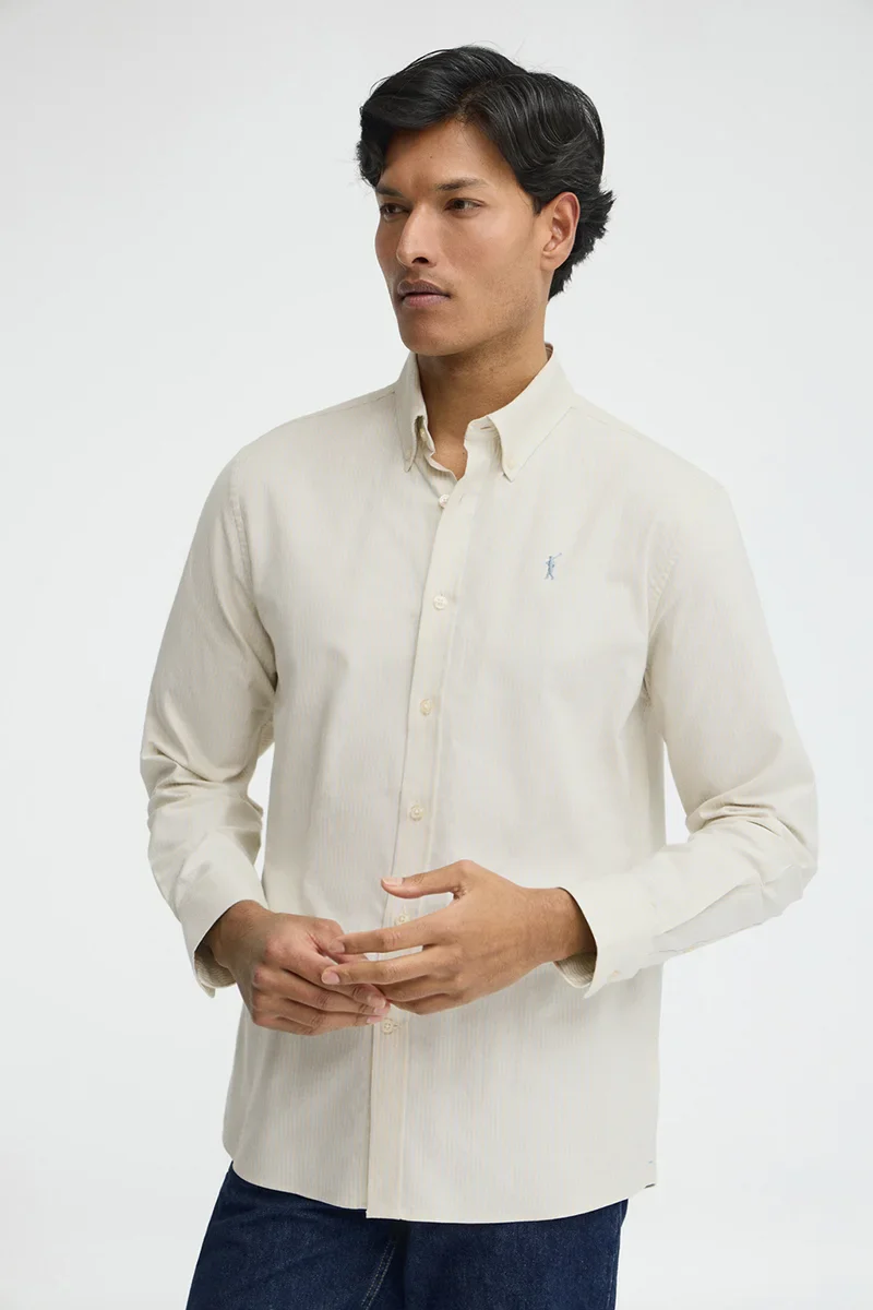 Light-blue long-sleeve striped shirt with regular fit and Rigby Go embroidery