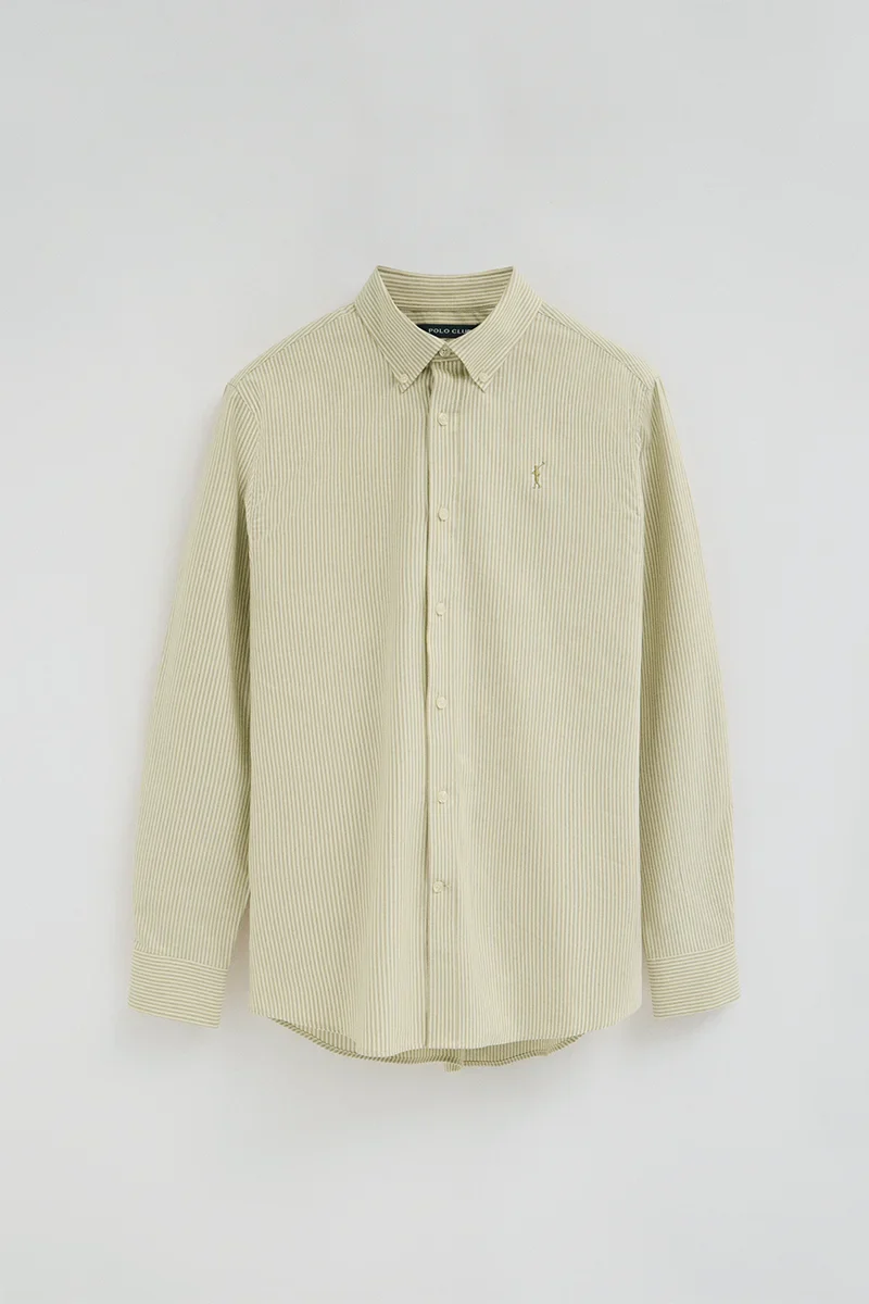 Leaf-green long-sleeve striped shirt with regular fit and Rigby Go embroidery - Image 6