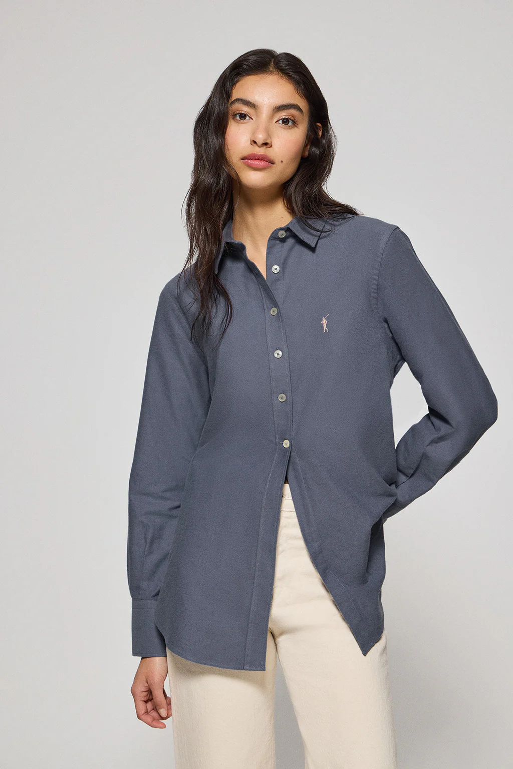 Blue Oxford shirt Sabina with embroidered Rigby Go logo
