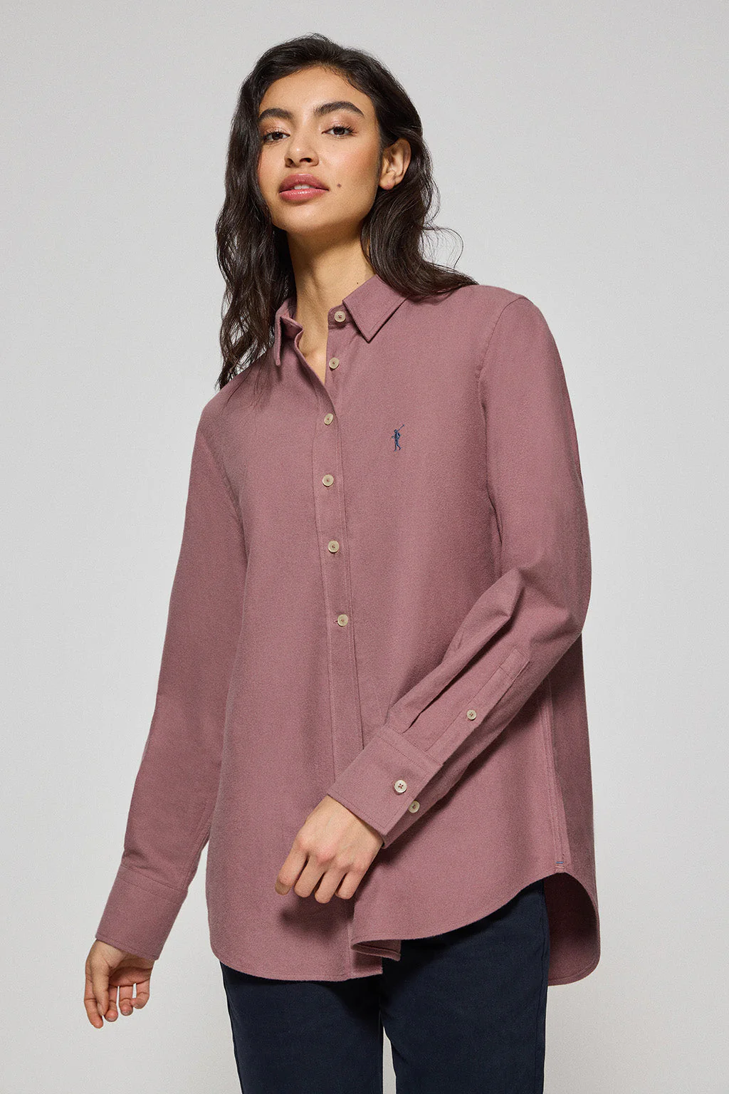 Burgundy Oxford shirt Sabina with embroidered Rigby Go logo