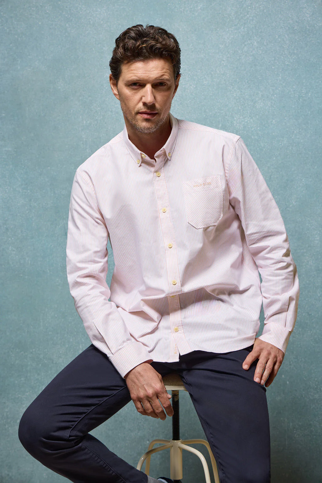 Soft orange striped Oxford shirt with Polo Club embroidery