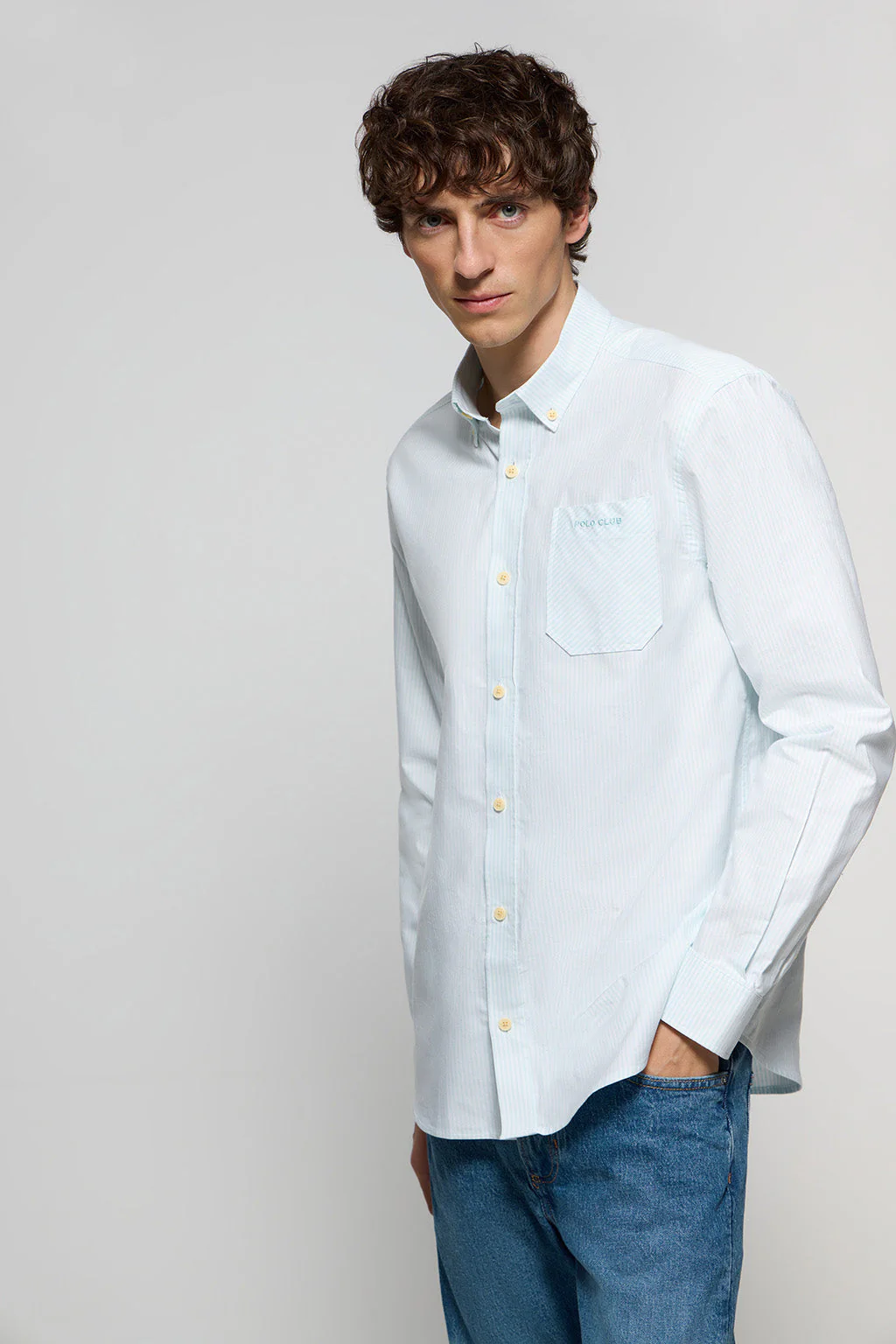 Sky-blue striped Oxford shirt with Polo Club embroidery - Image 3